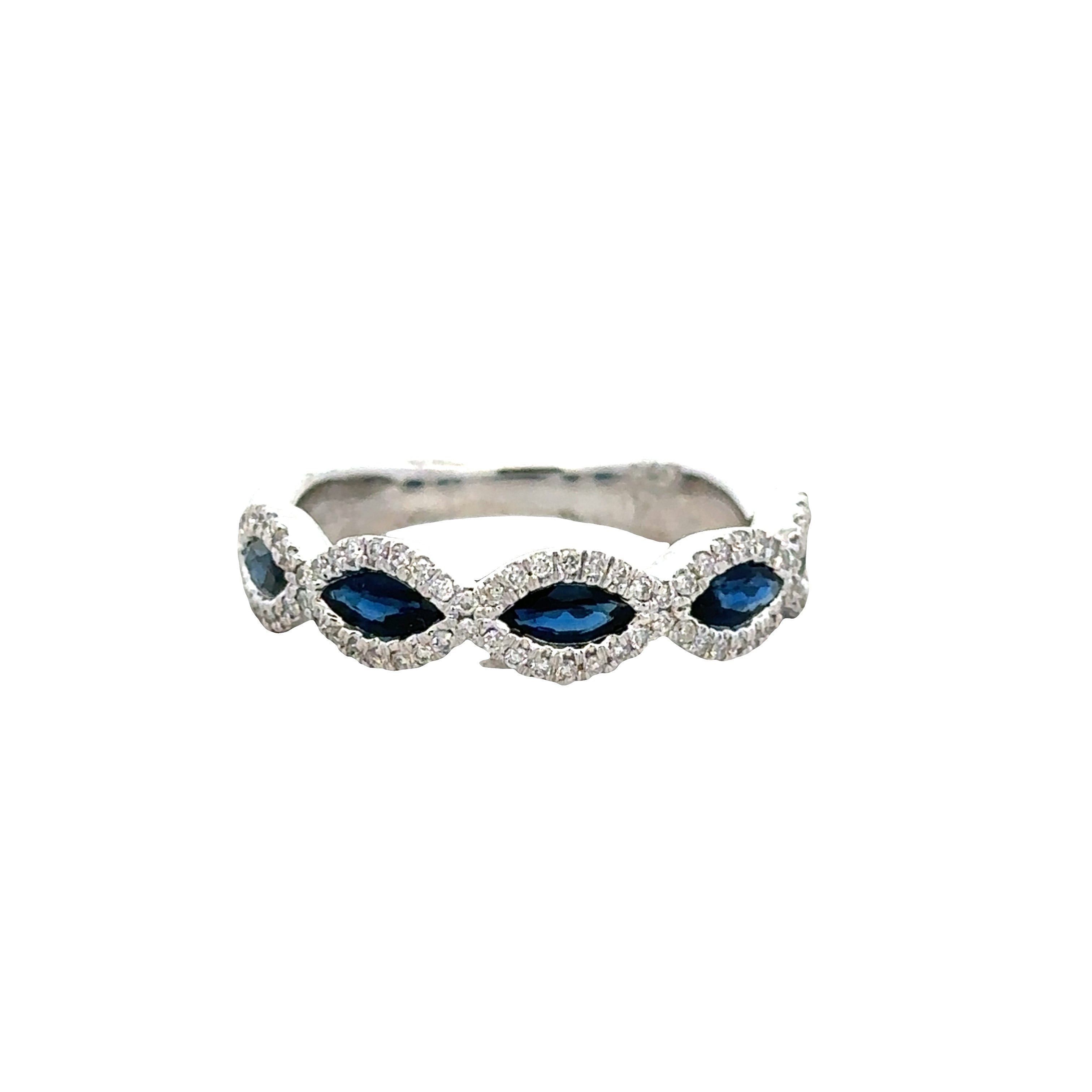 14k White Gold Infinity Style Band with Marquise Sapphires and Diamond Accents – 0.85 ct. Sapphires, 0.22 ct. Diamonds