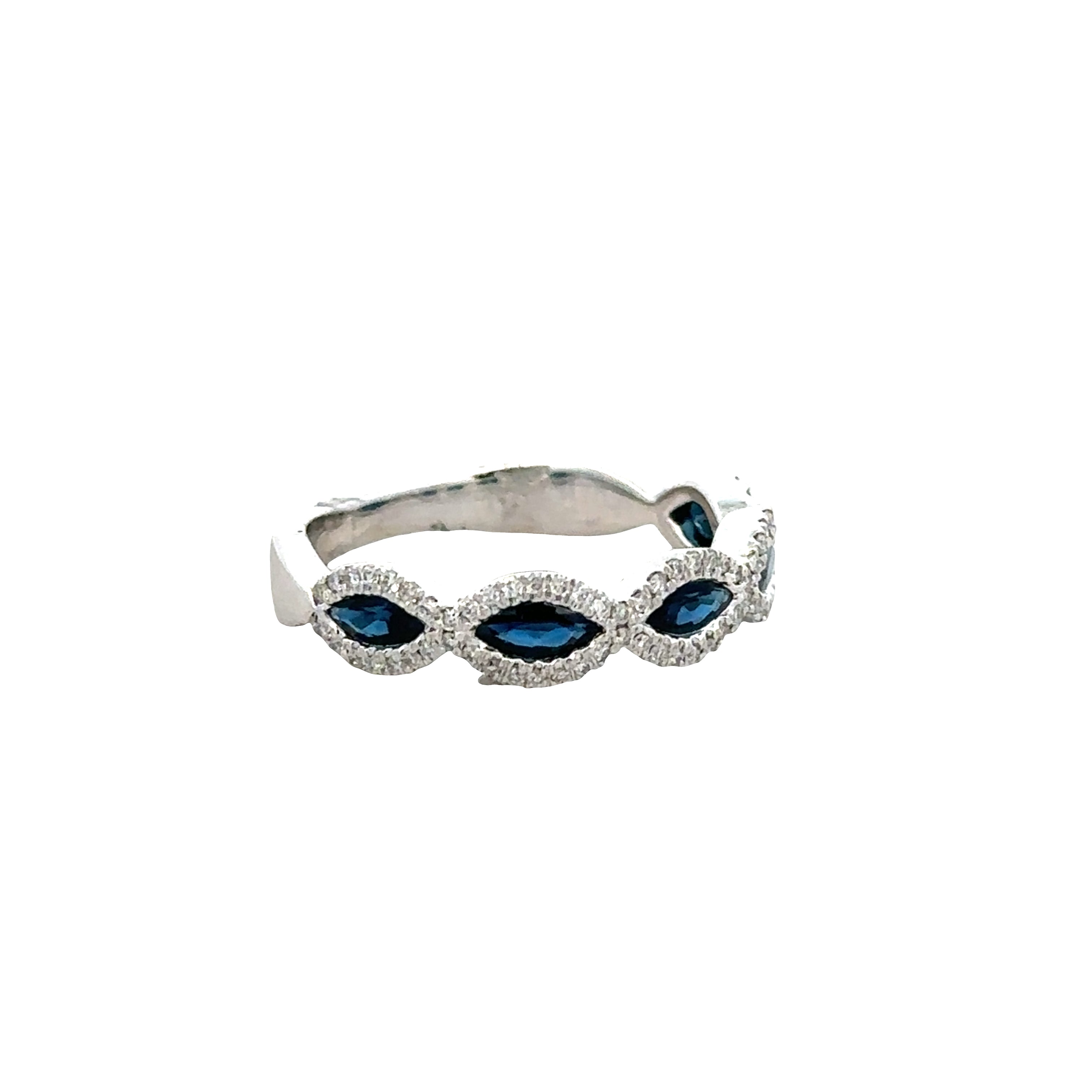 14k White Gold Infinity Style Band with Marquise Sapphires and Diamond Accents – 0.85 ct. Sapphires, 0.22 ct. Diamonds