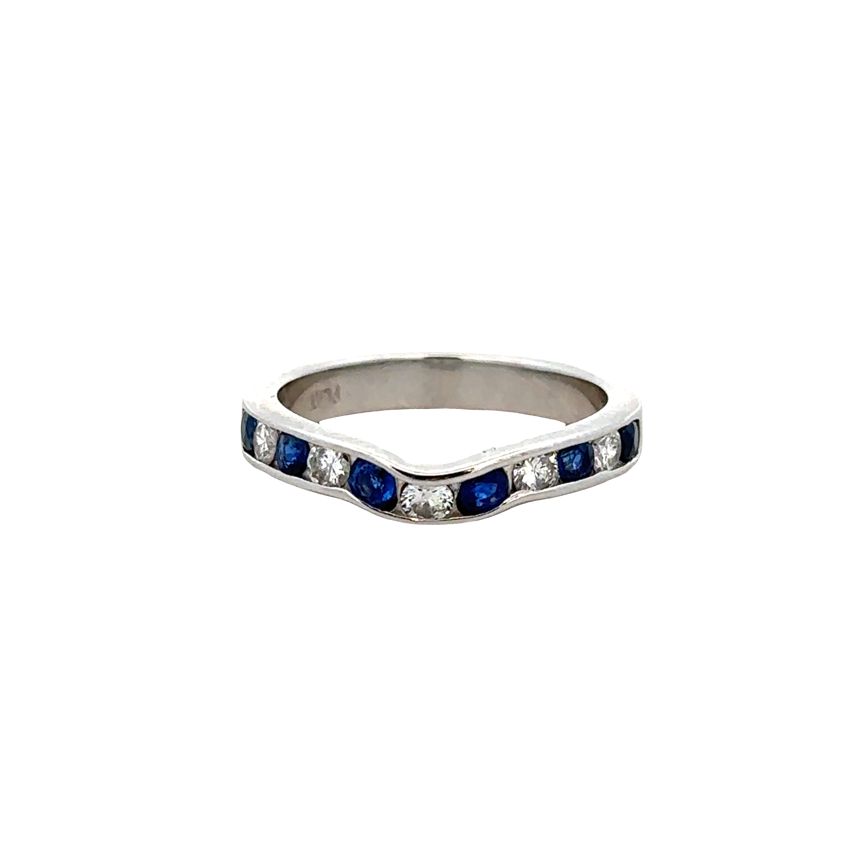 Platinum Contoured Sapphire and Diamond Band – Size 6.25