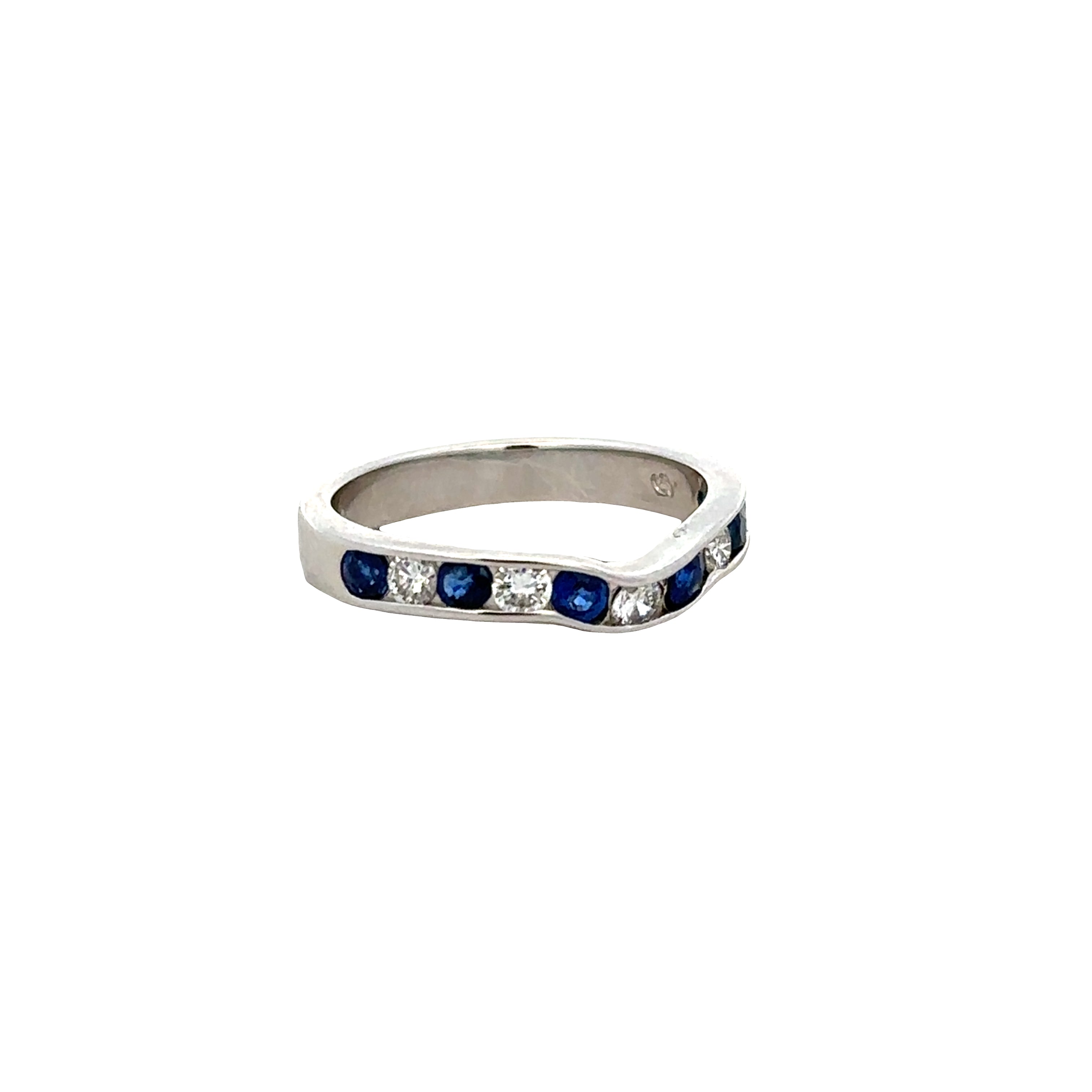 Platinum Contoured Sapphire and Diamond Band – Size 6.25