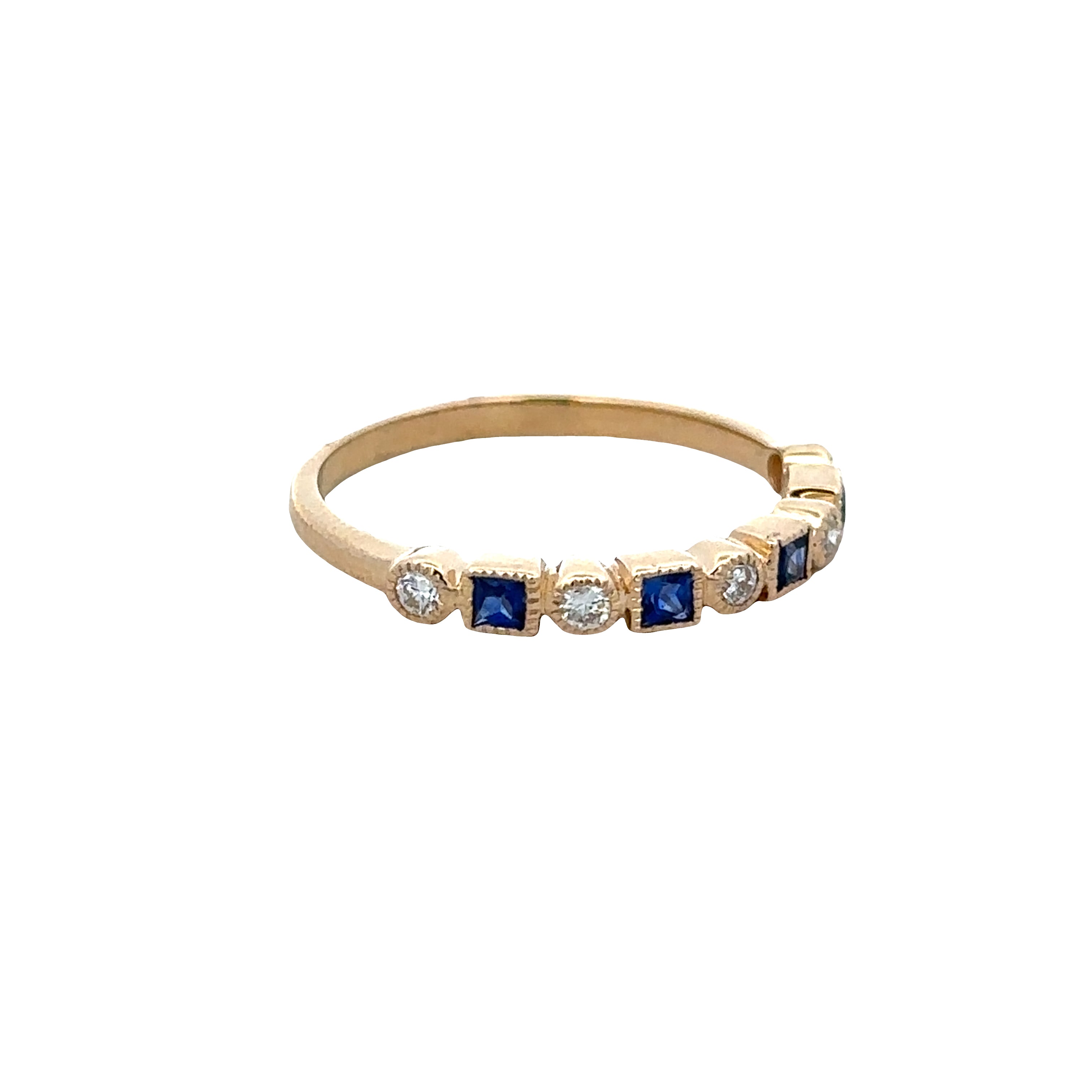 14k Yellow Gold Sapphire & Diamond Alternating Band – Size 7.25
