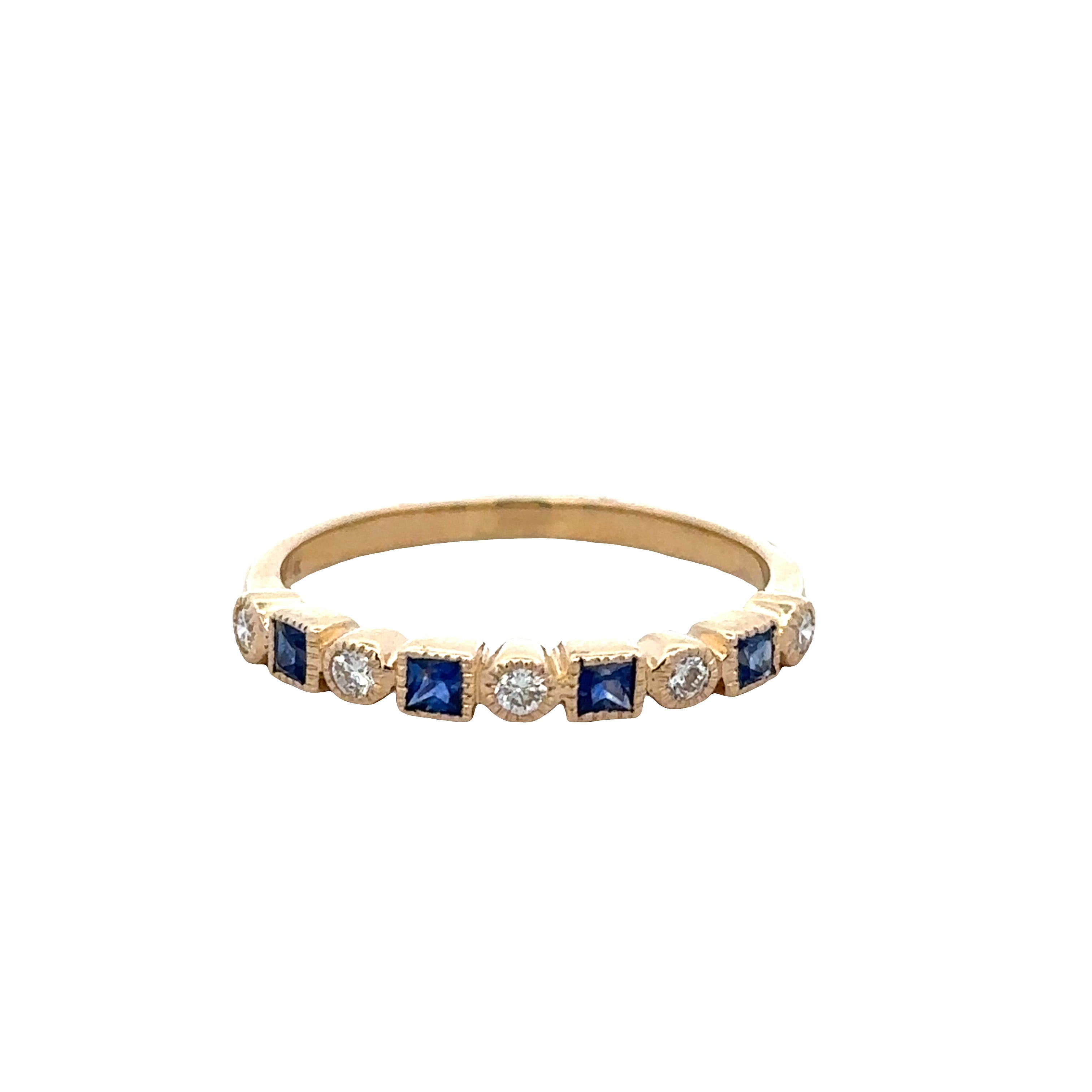14k Yellow Gold Sapphire & Diamond Alternating Band – Size 7.25