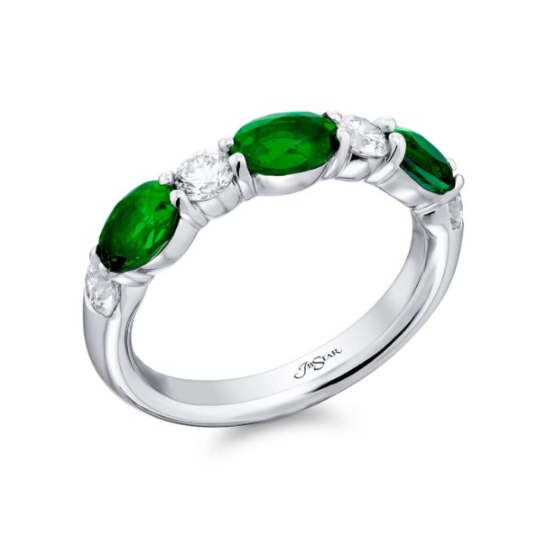 JB Star Platinum Emerald & Diamond Wedding Band – Size 7