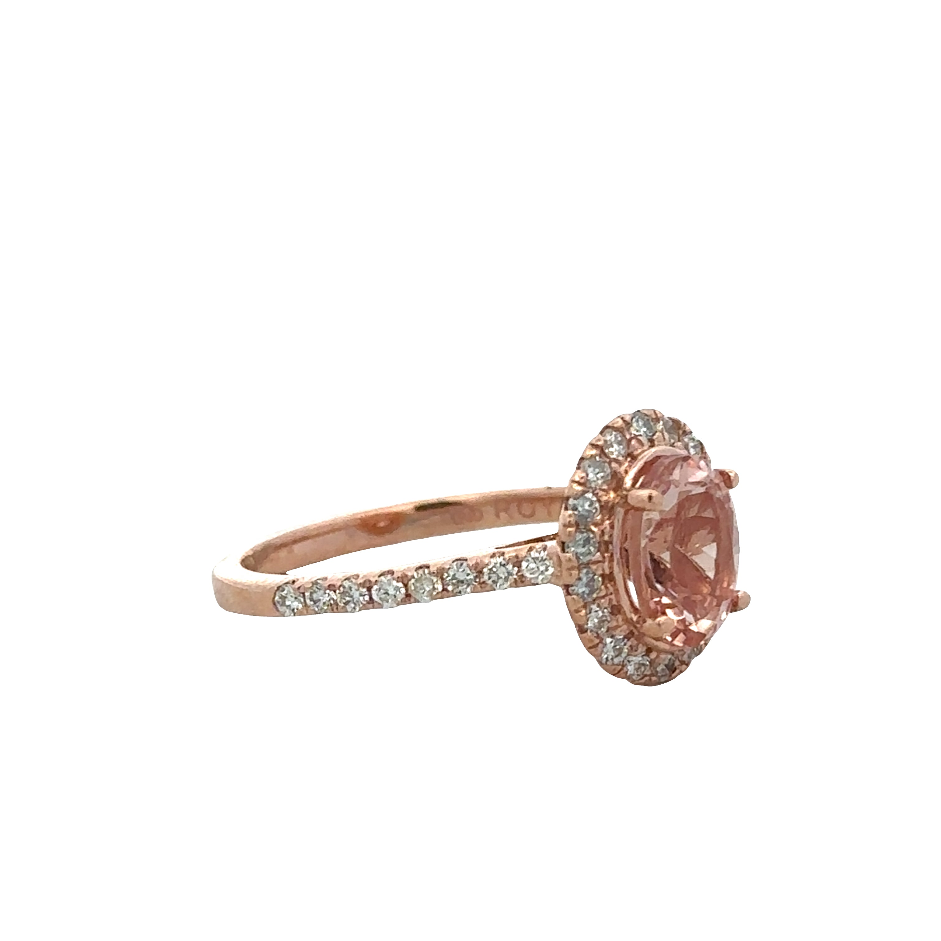 14k Rose Gold Morganite & Diamond Halo Ring – Size 7