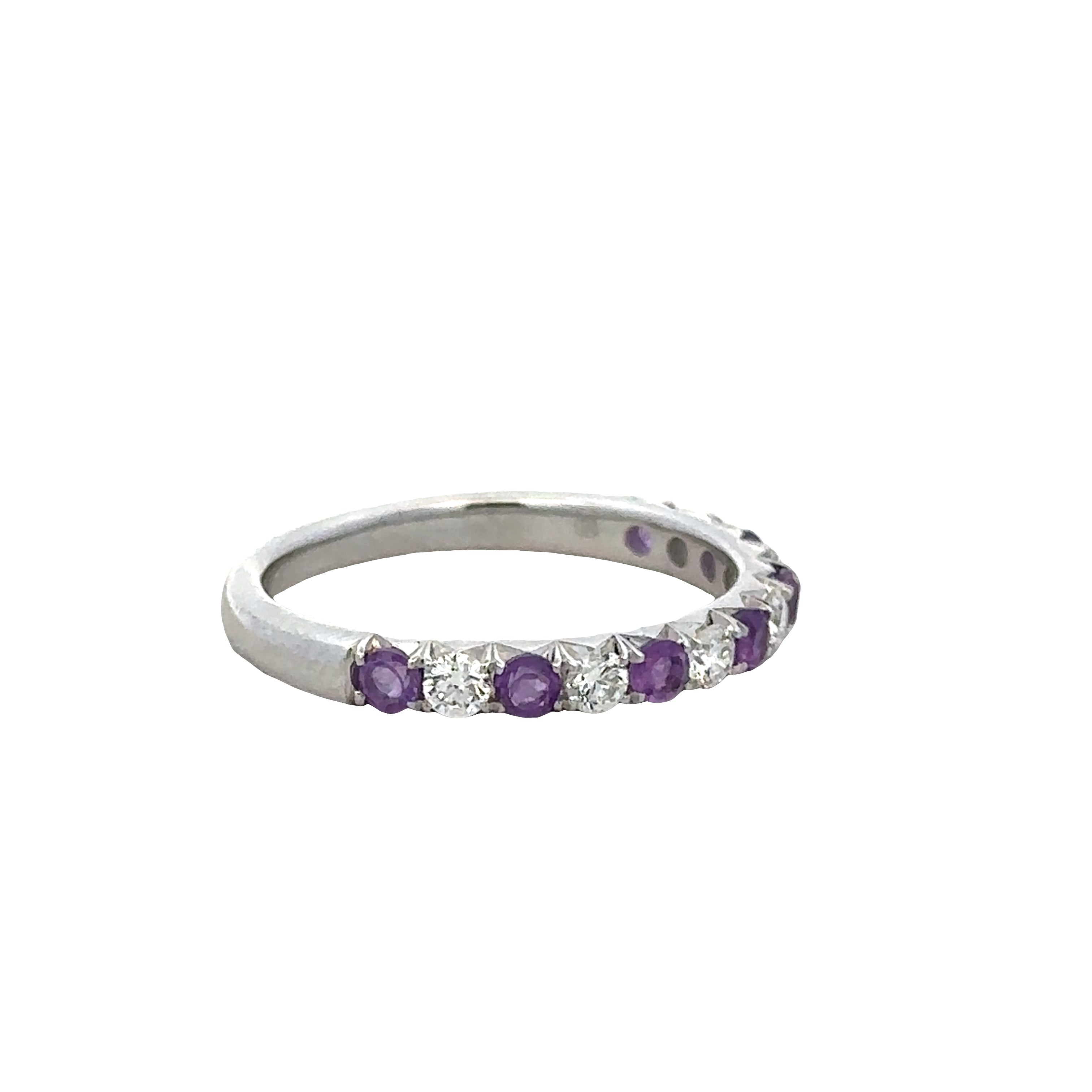 14k White Gold Amethyst & Diamond Alternating Band – Size 6