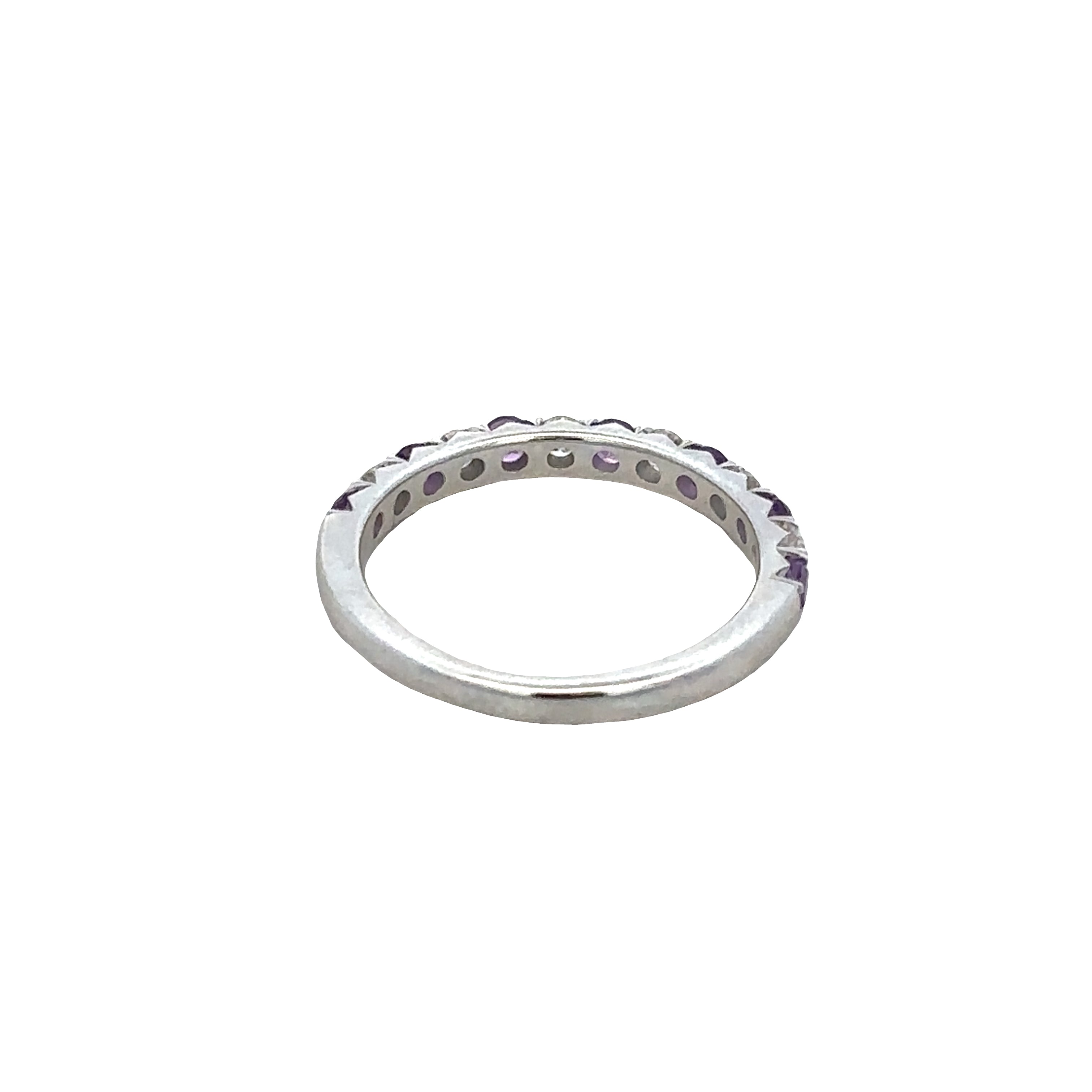 14k White Gold Amethyst & Diamond Alternating Band – Size 6