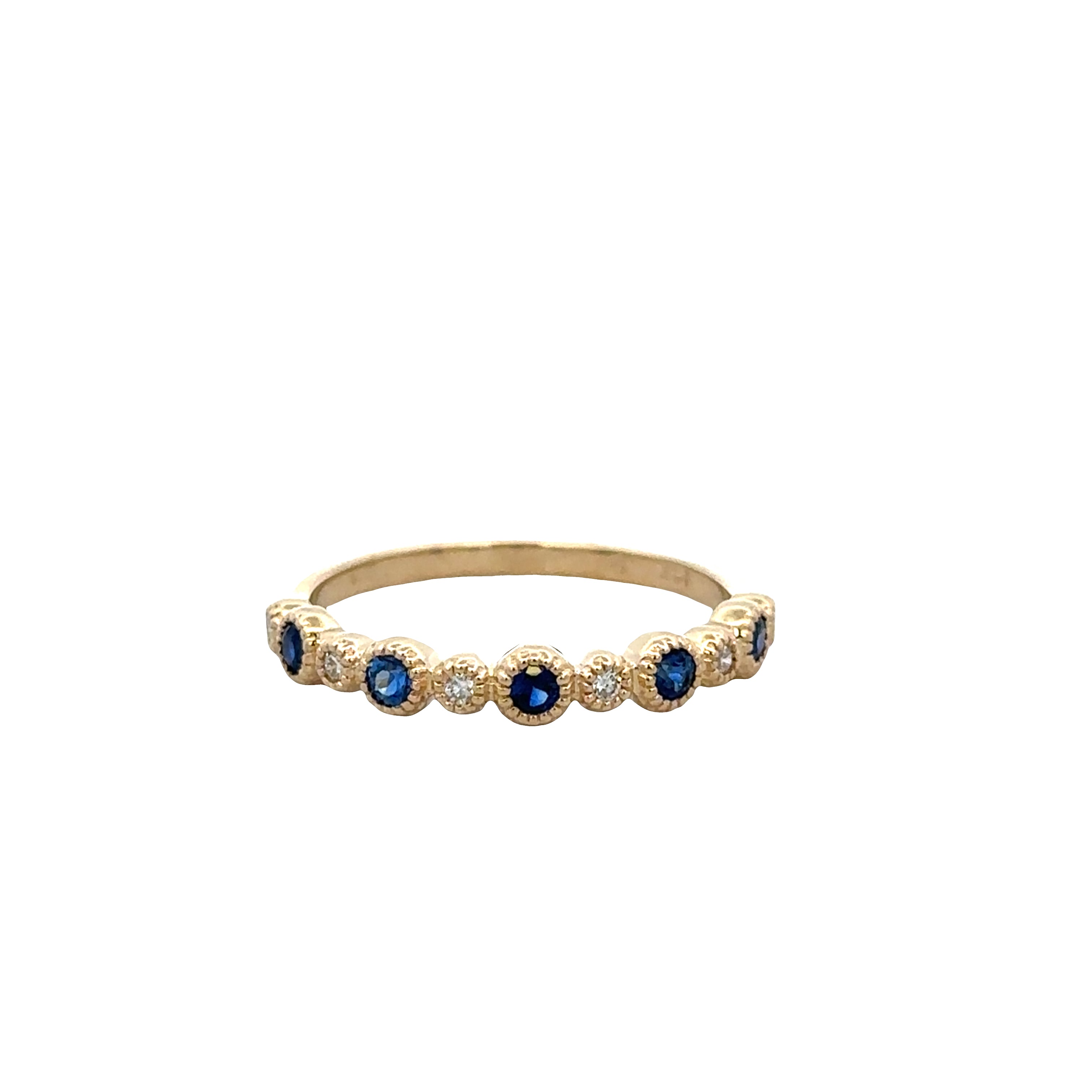 14k Yellow Gold Sapphire & Diamond Alternating Band – Size 7