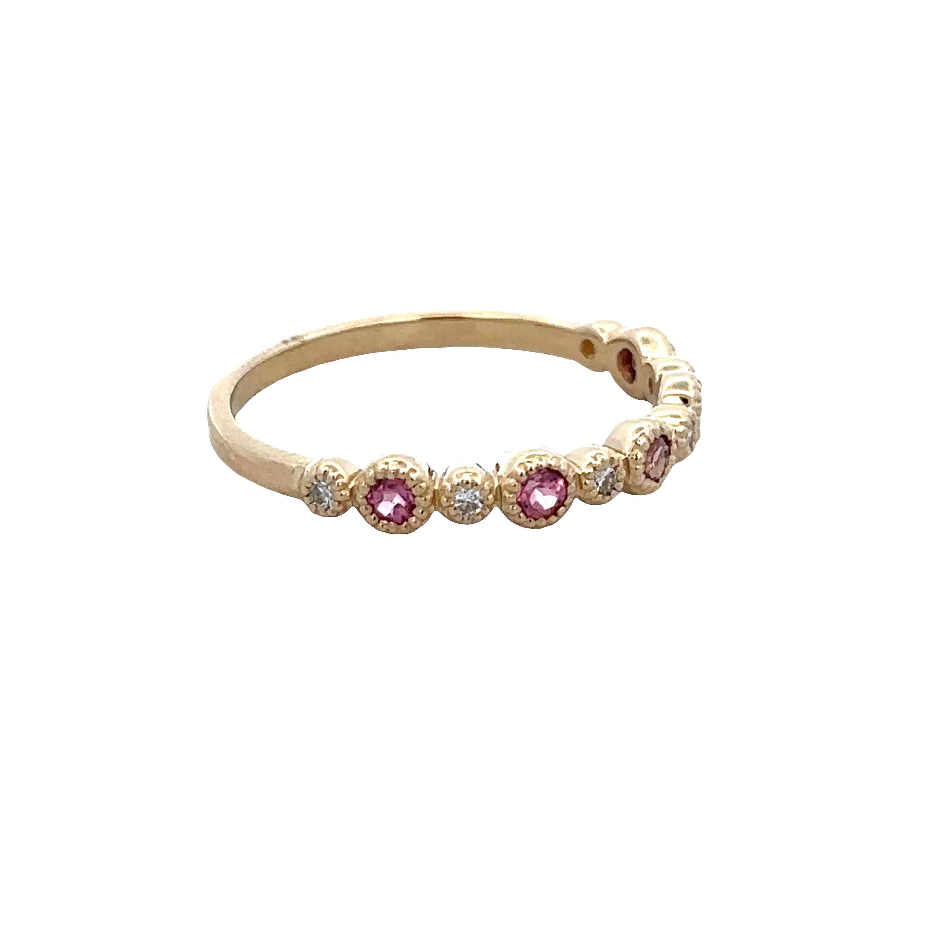 14k Yellow Gold Pink Tourmaline & Diamond Alternating Band – Size 6.75