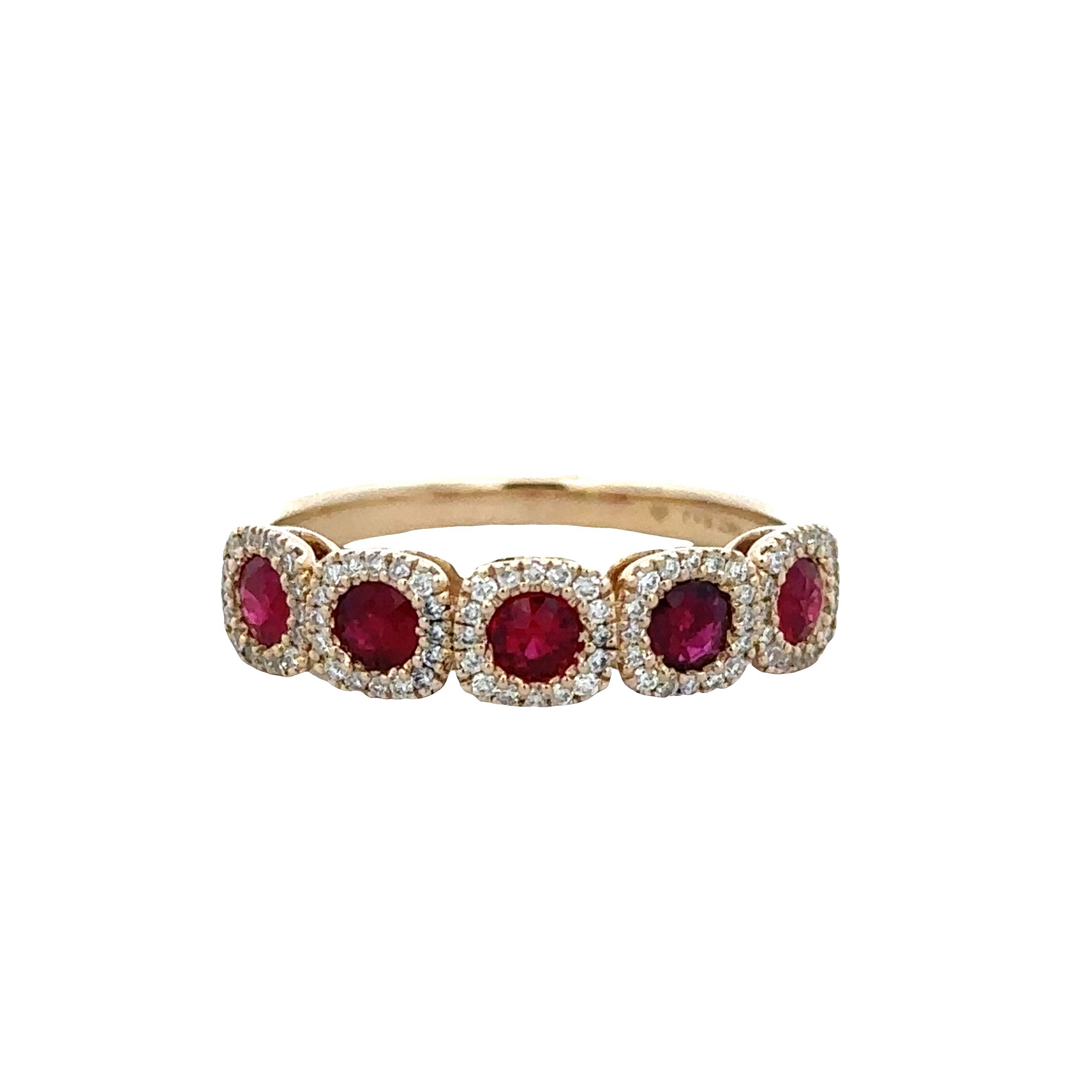 14k Yellow Gold Ruby & Diamond Halo Band – Size 6.75