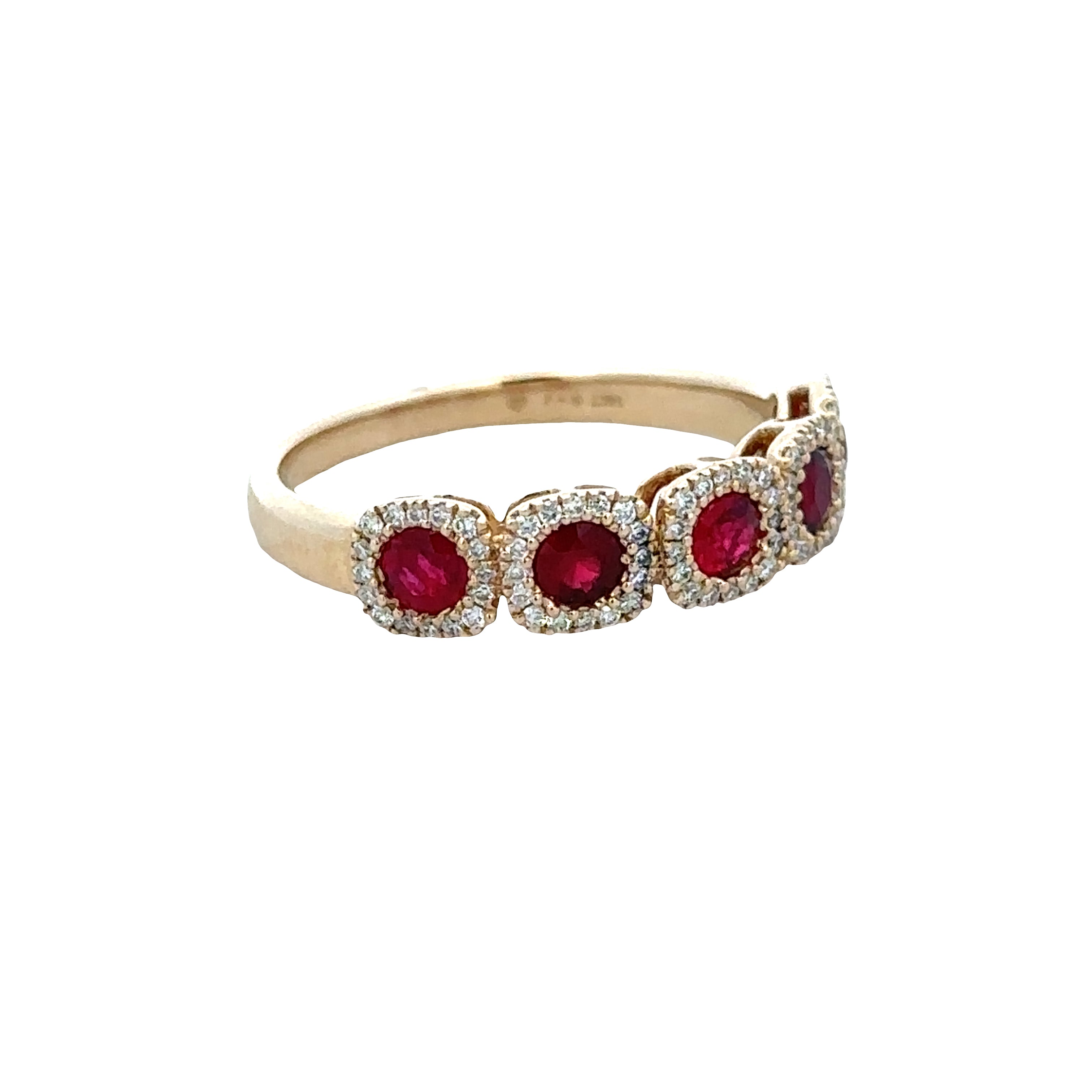 14k Yellow Gold Ruby & Diamond Halo Band – Size 6.75
