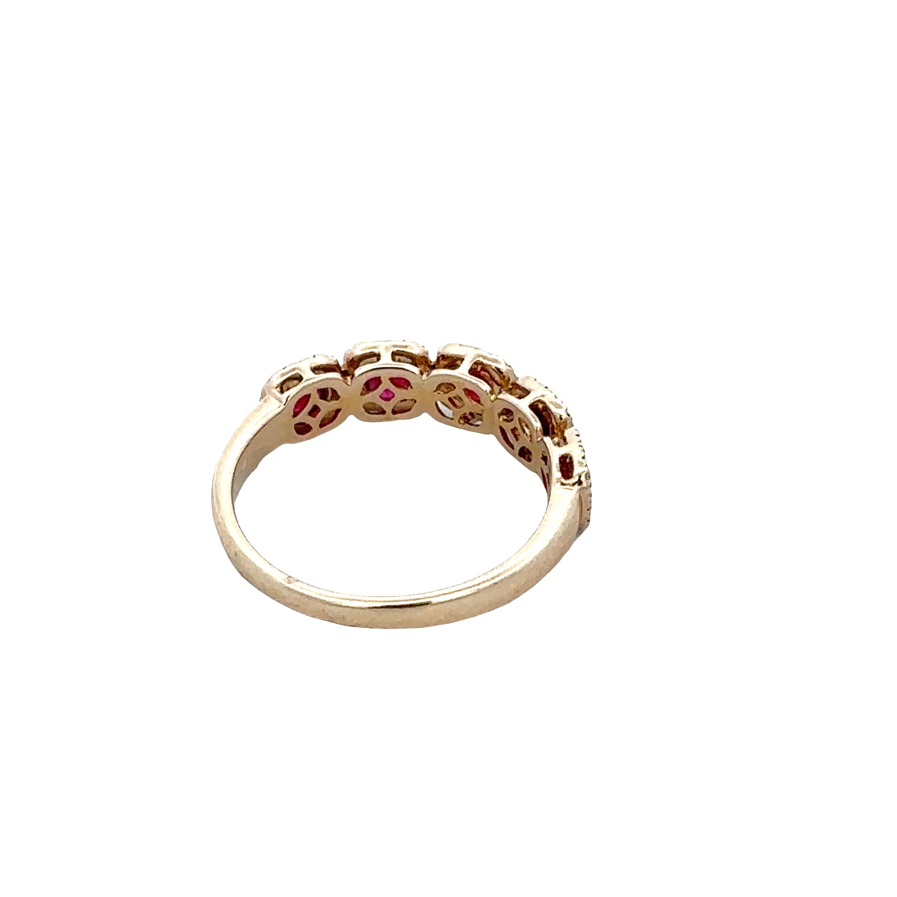 14k Yellow Gold Ruby & Diamond Halo Band – Size 6.75