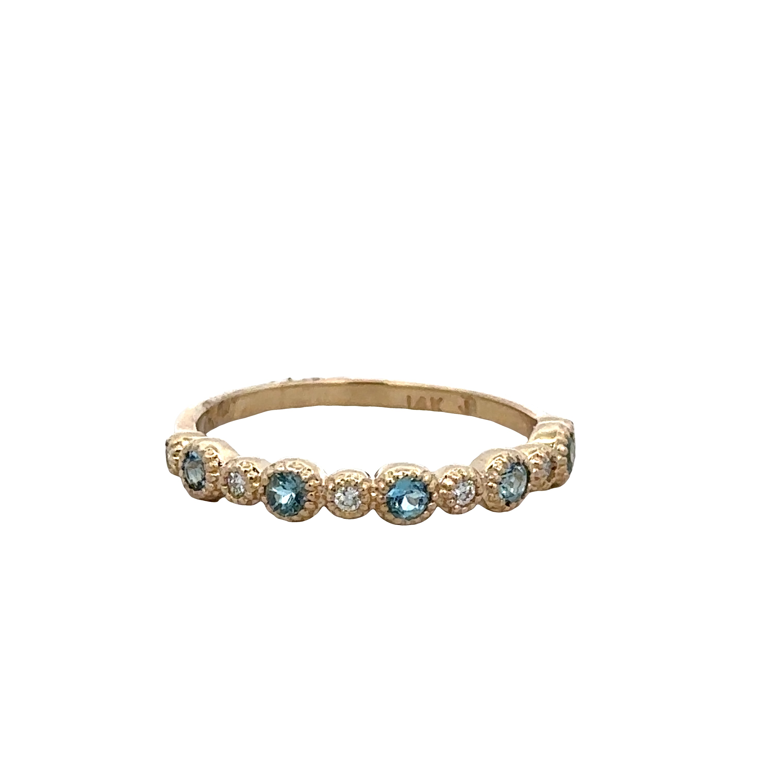 14k Yellow Gold Aquamarine & Diamond Alternating Band – Size 6.75