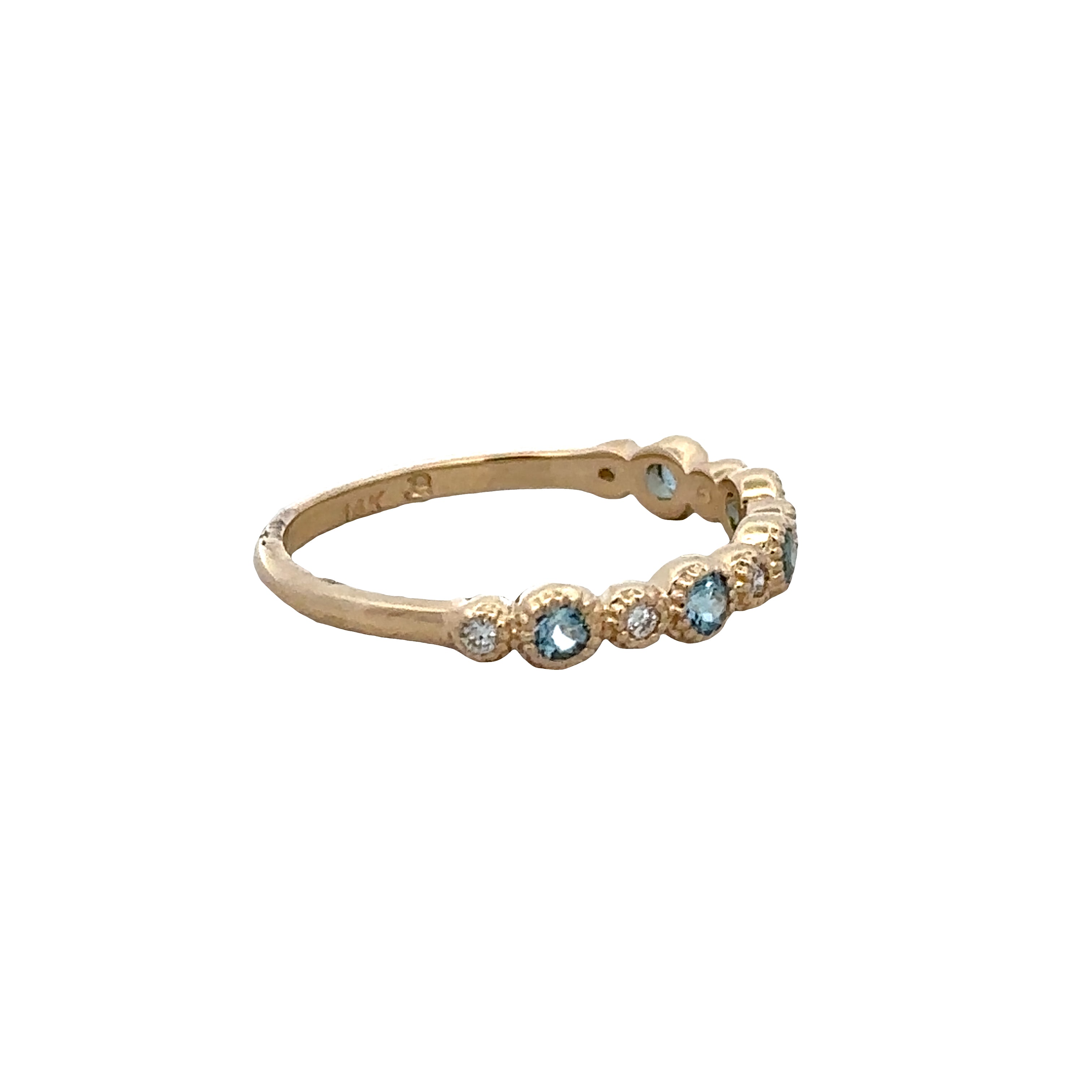 14k Yellow Gold Aquamarine & Diamond Alternating Band – Size 6.75