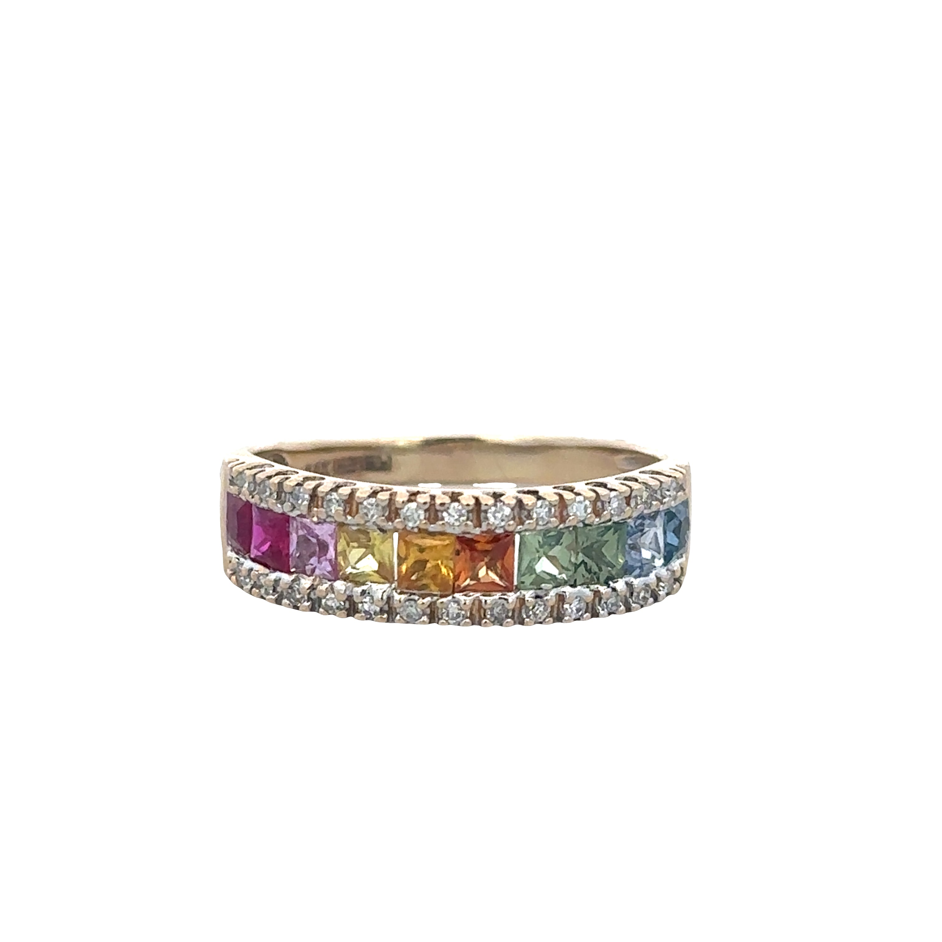 14k Yellow Gold Multicolor Sapphire & Diamond Band – Size 8