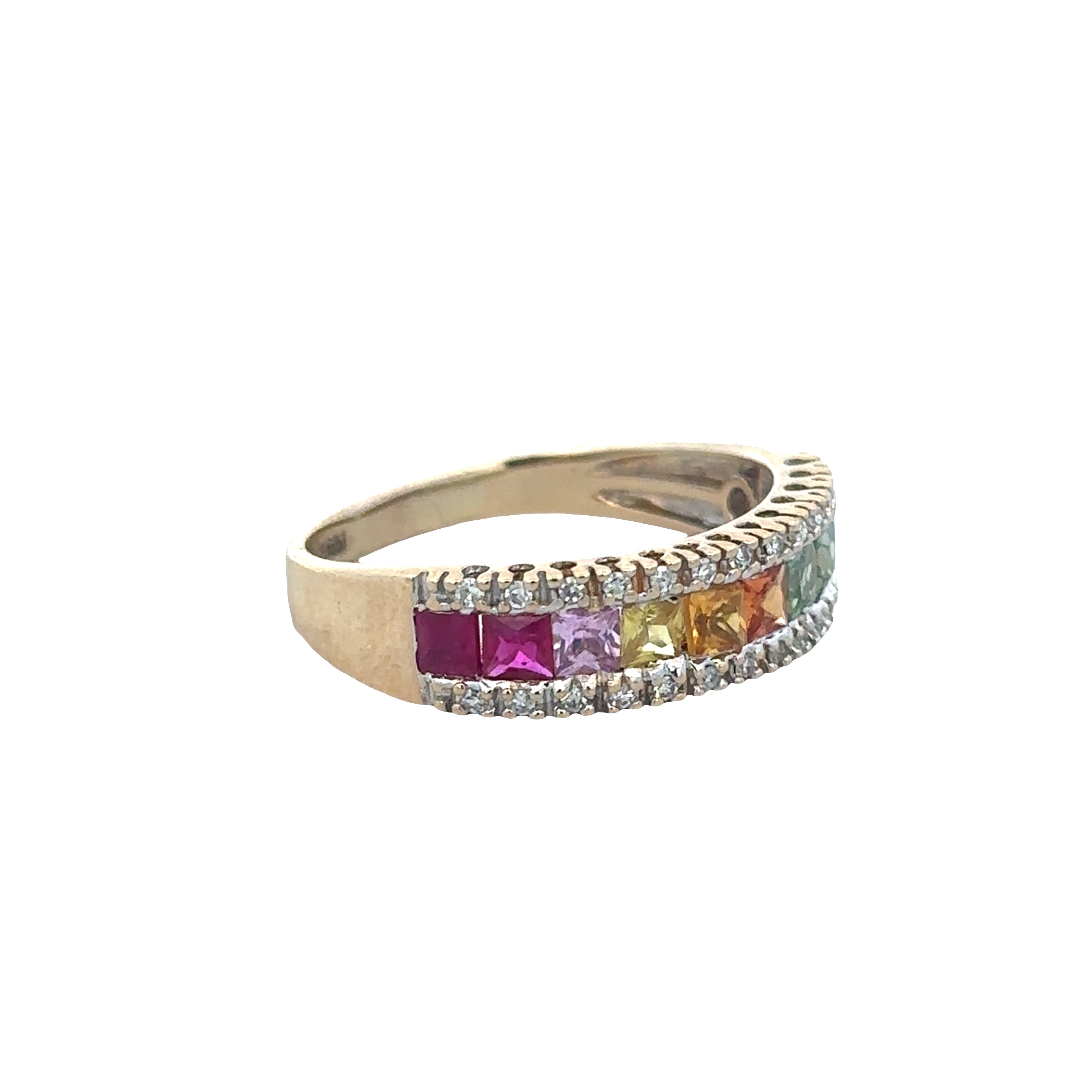 14k Yellow Gold Multicolor Sapphire & Diamond Band – Size 8