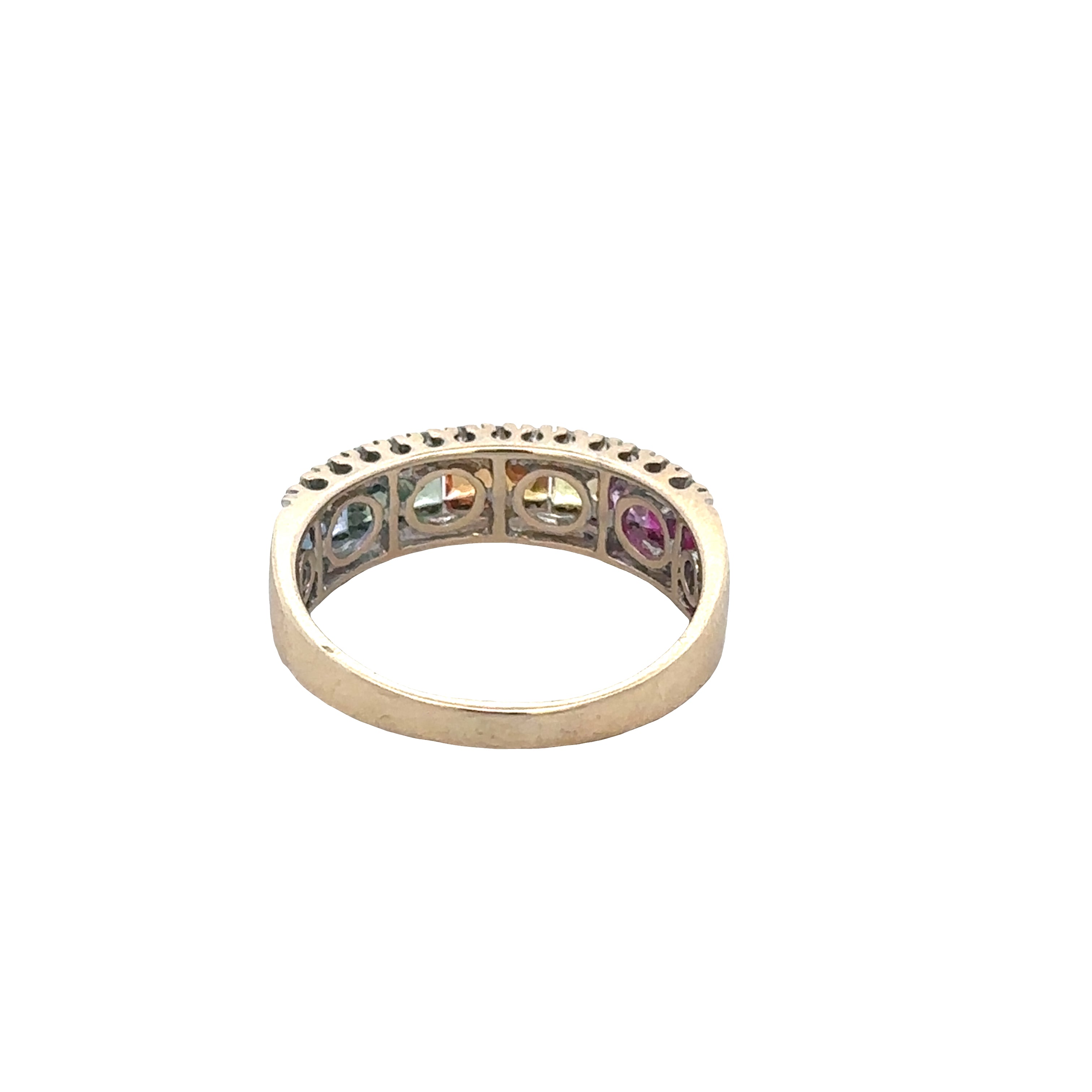 14k Yellow Gold Multicolor Sapphire & Diamond Band – Size 8
