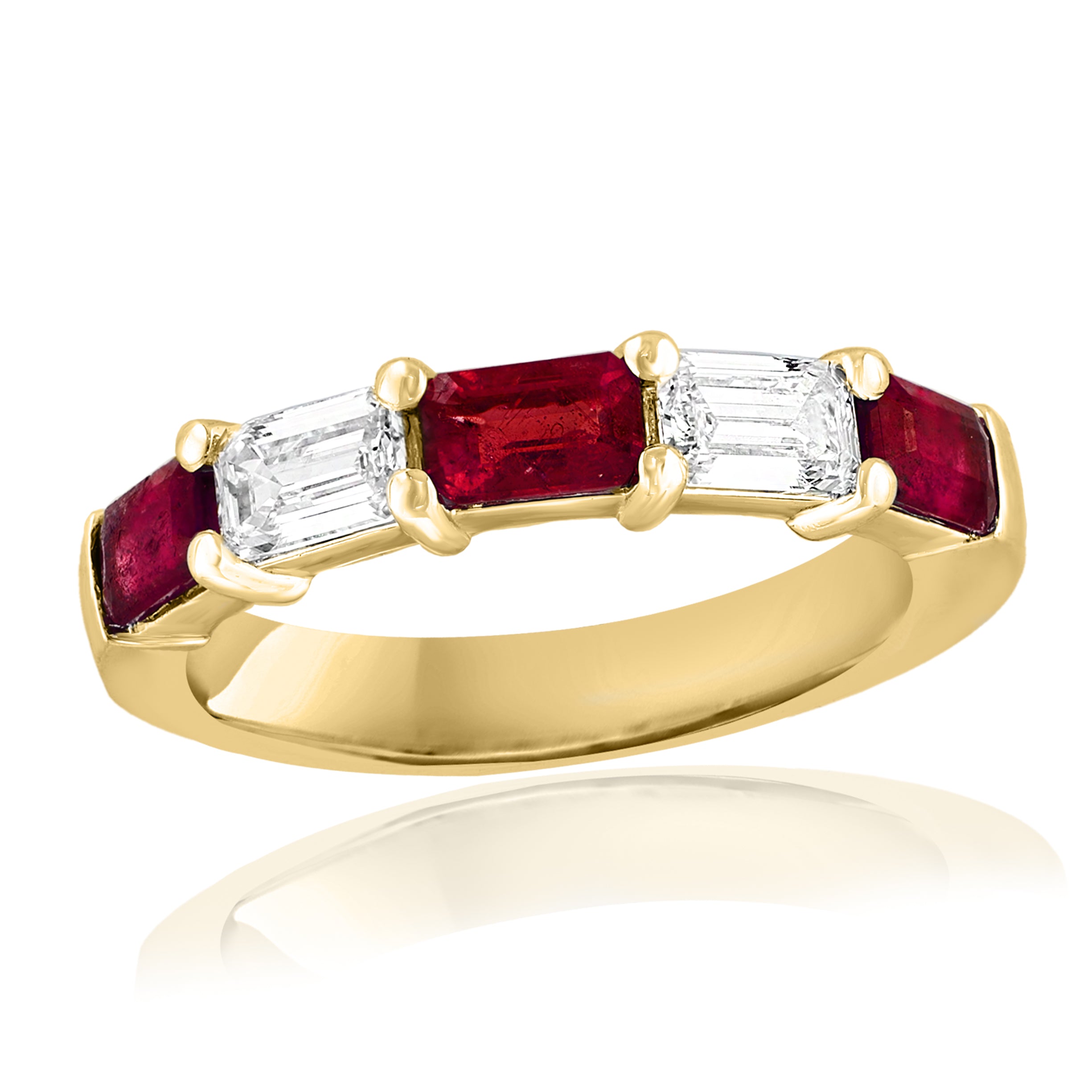 14k Yellow Gold Ruby & Emerald Cut Diamond Five-Stone Band – Size 6.5