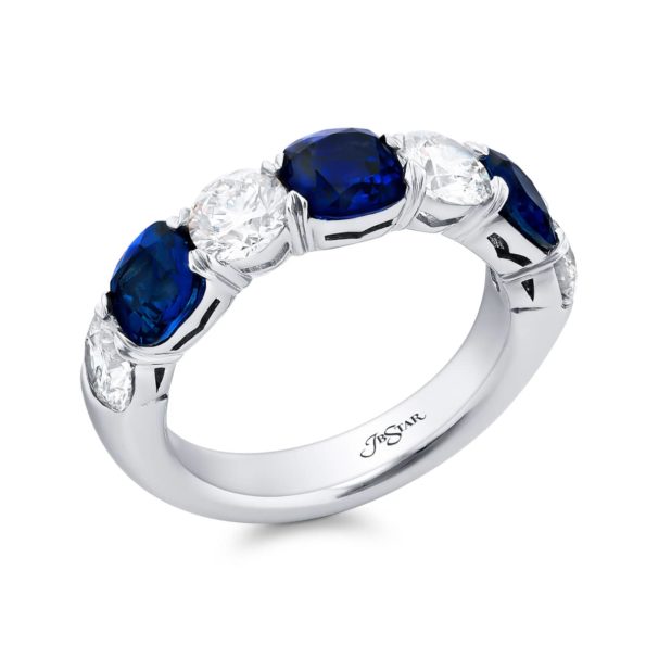 Platinum Sapphire & Diamond Band – Size 6.5