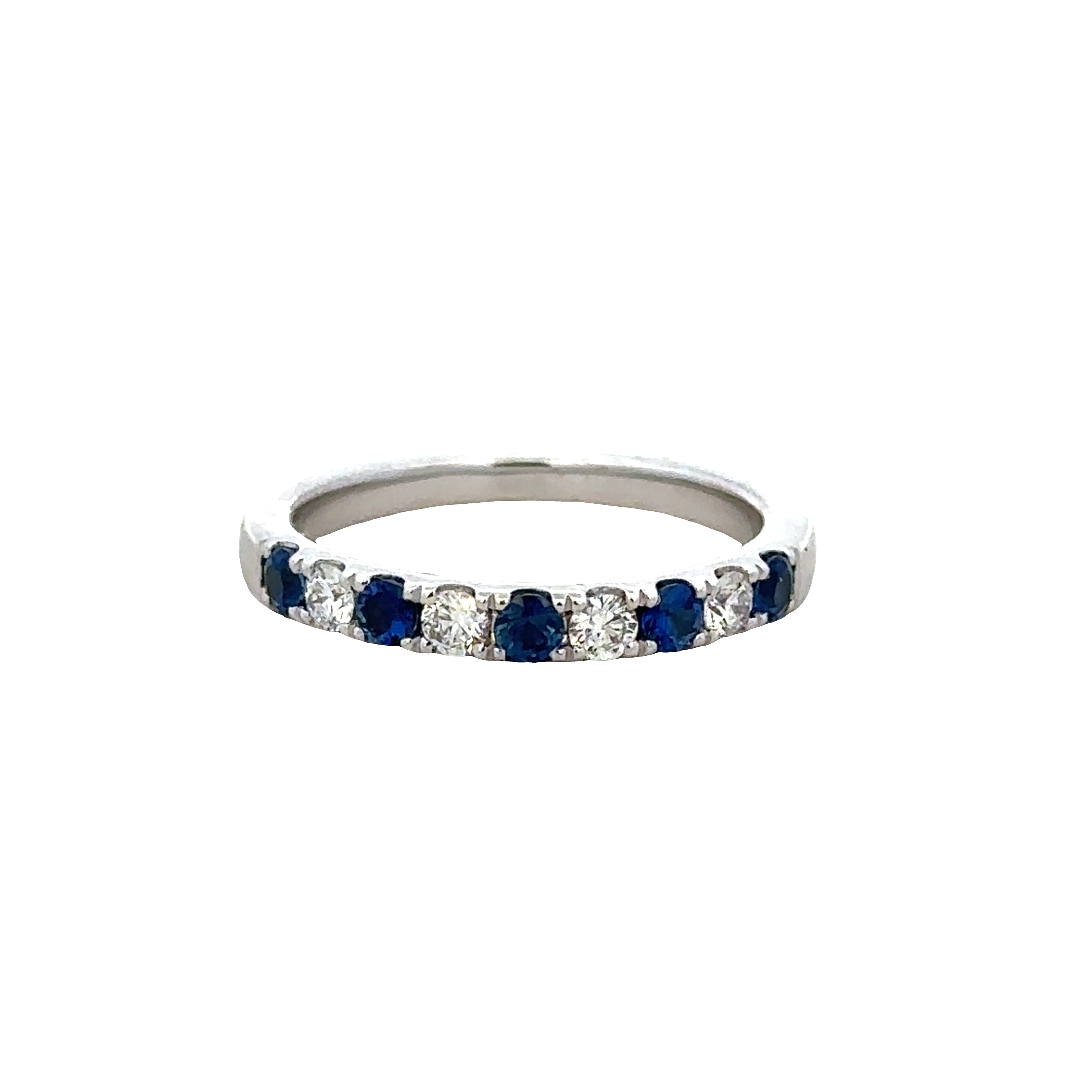 14k White Gold Sapphire & Diamond Wedding Band – Size 6.5