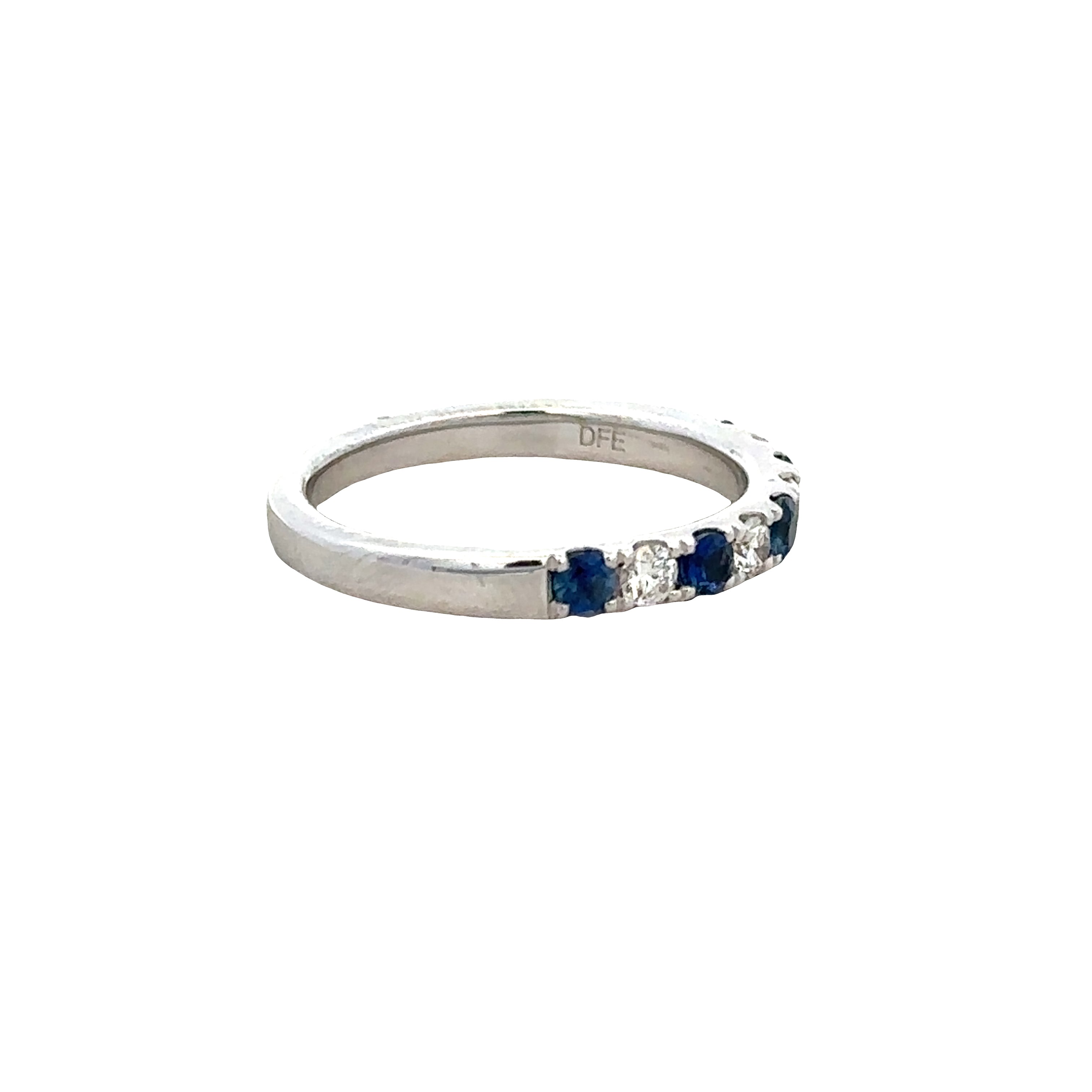 14k White Gold Sapphire & Diamond Wedding Band – Size 6.5