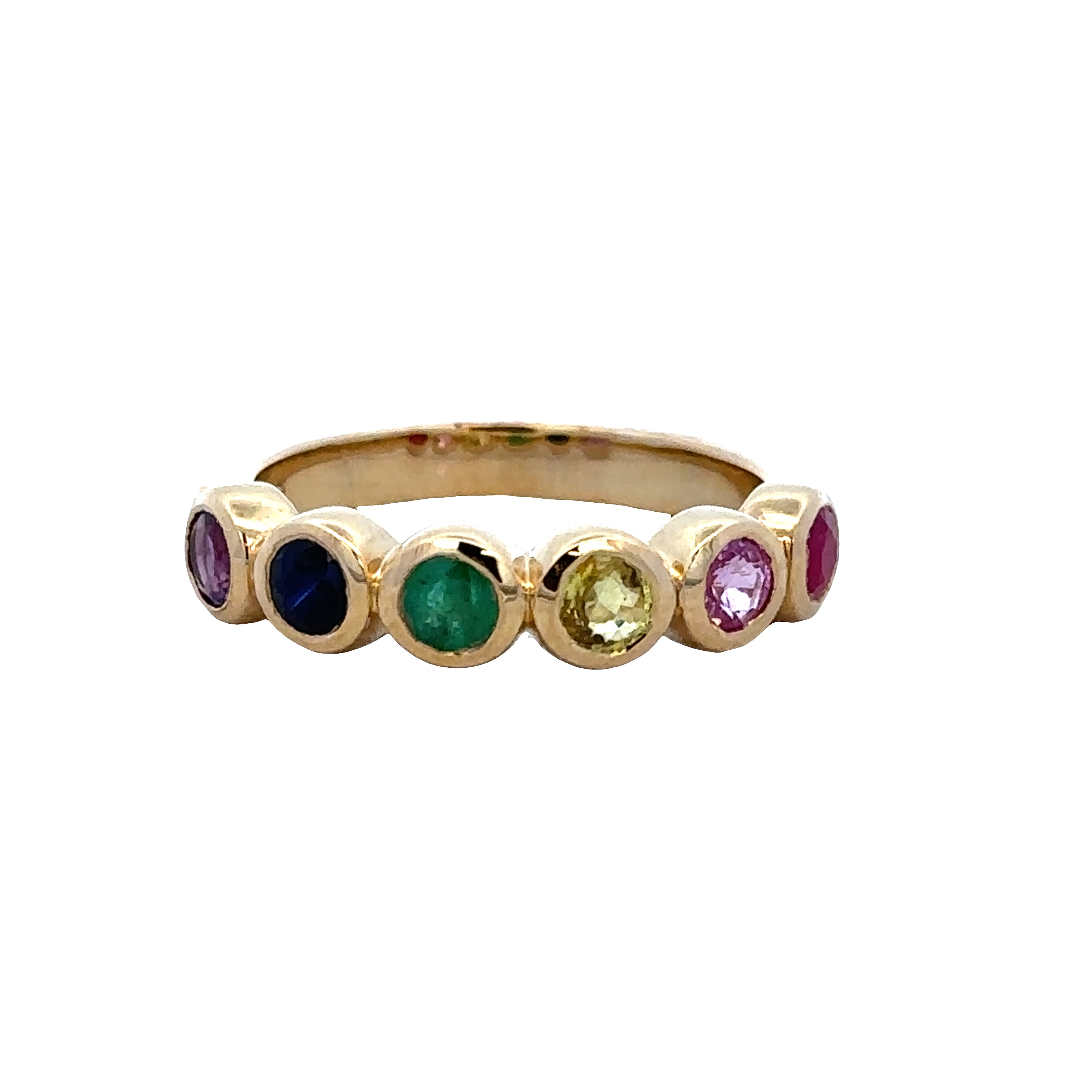 14k Yellow Gold Multi-Gemstone Band Ring – Size 7