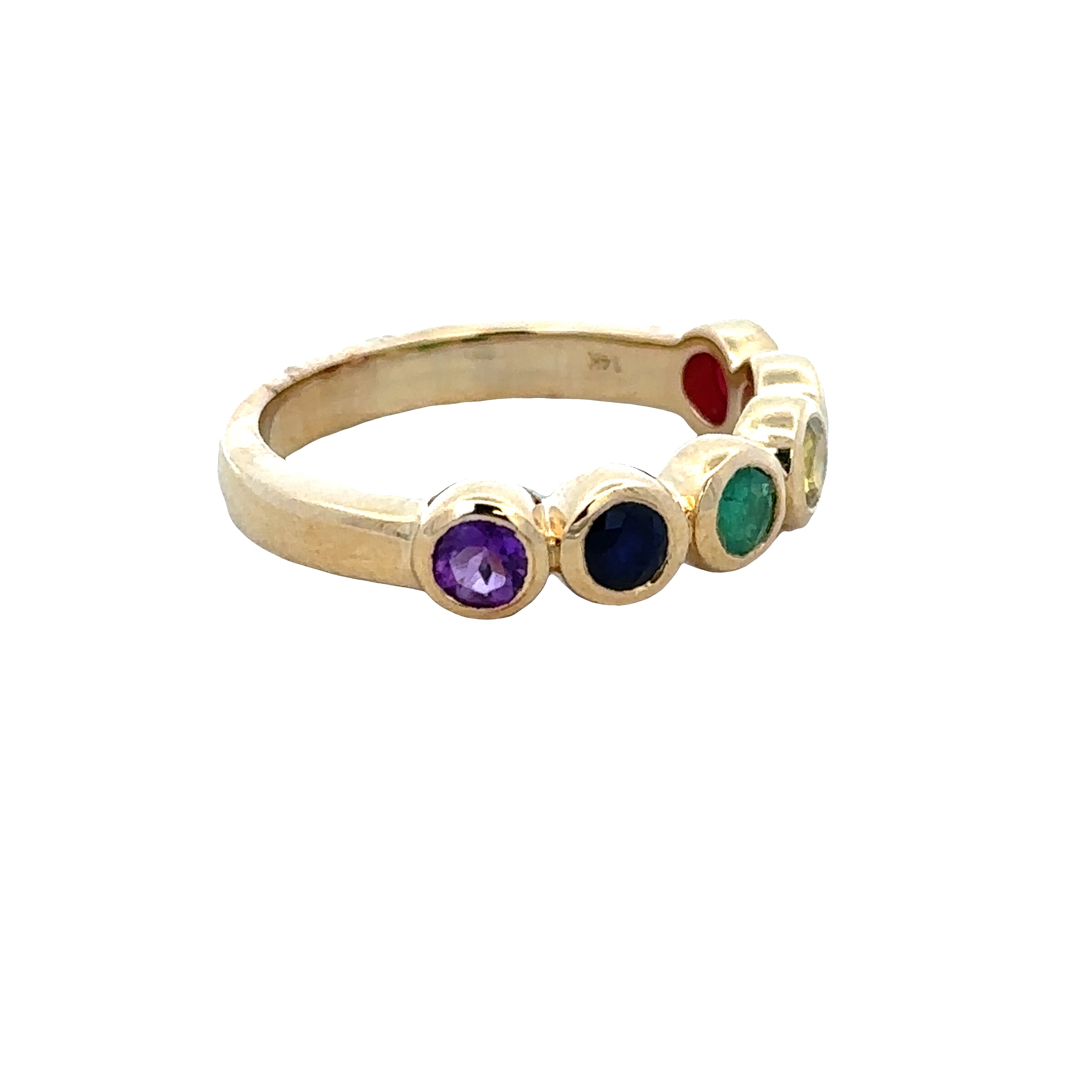 14k Yellow Gold Multi-Gemstone Band Ring – Size 7