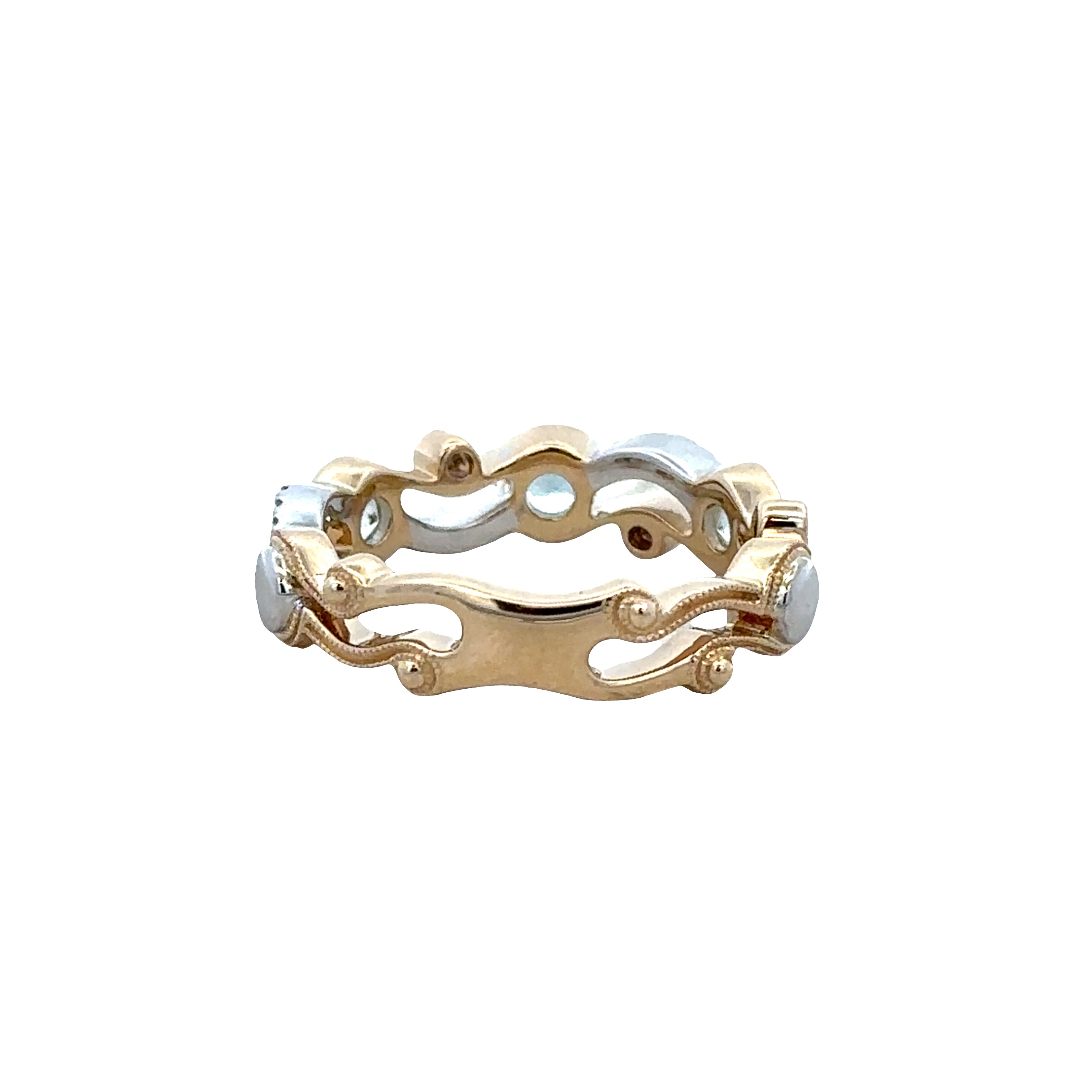 14k Two-Tone Gold Aquamarine & Diamond Openwork Band – Size 6