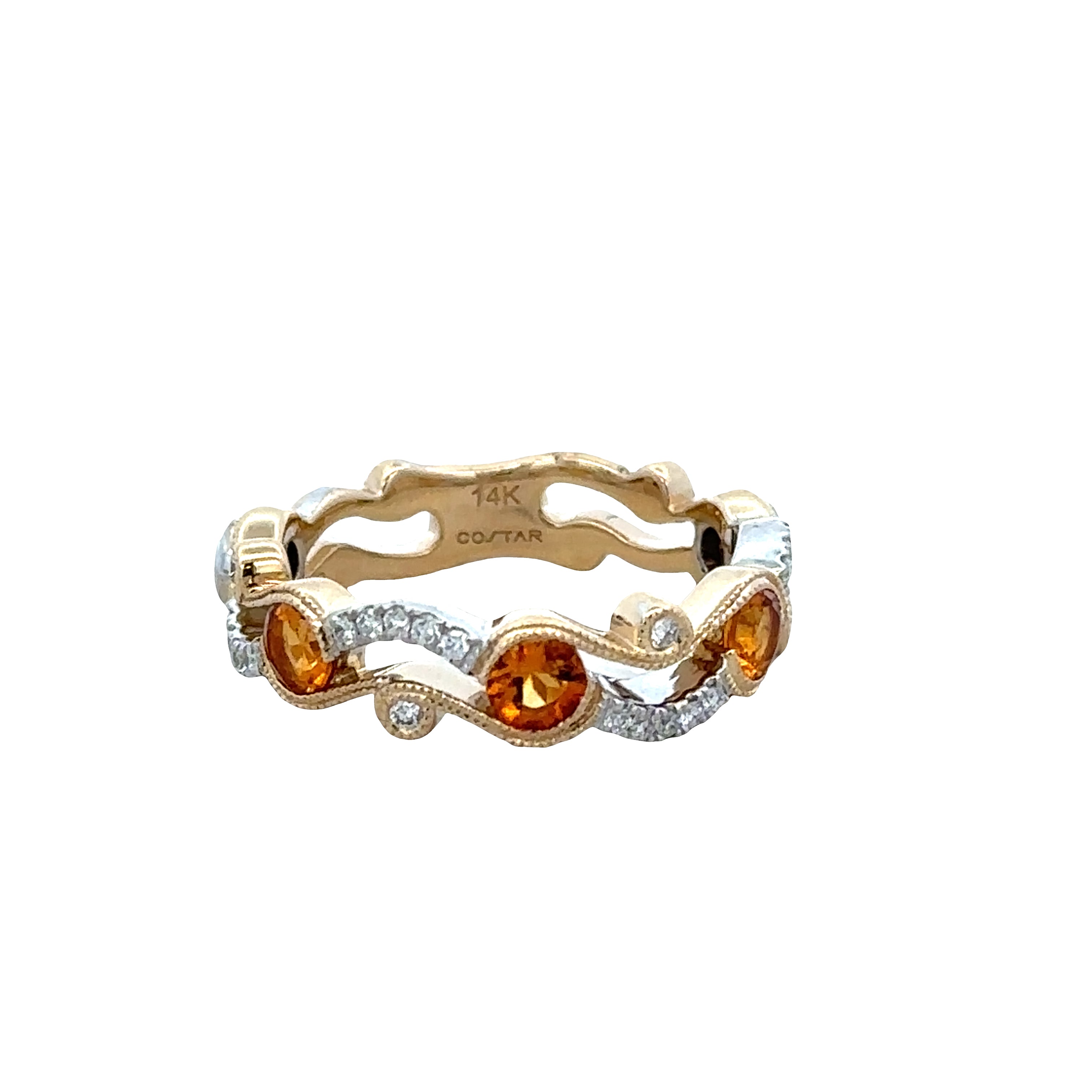 14k Two-Tone Gold Citrine & Diamond Openwork Band – Size 6