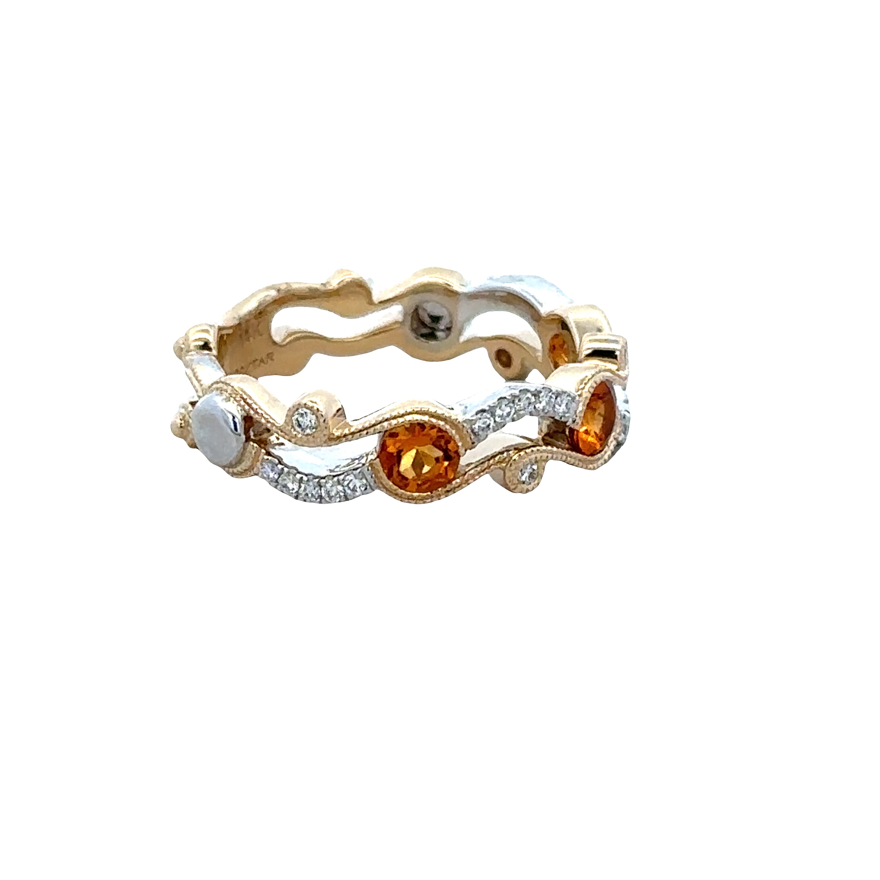 14k Two-Tone Gold Citrine & Diamond Openwork Band – Size 6