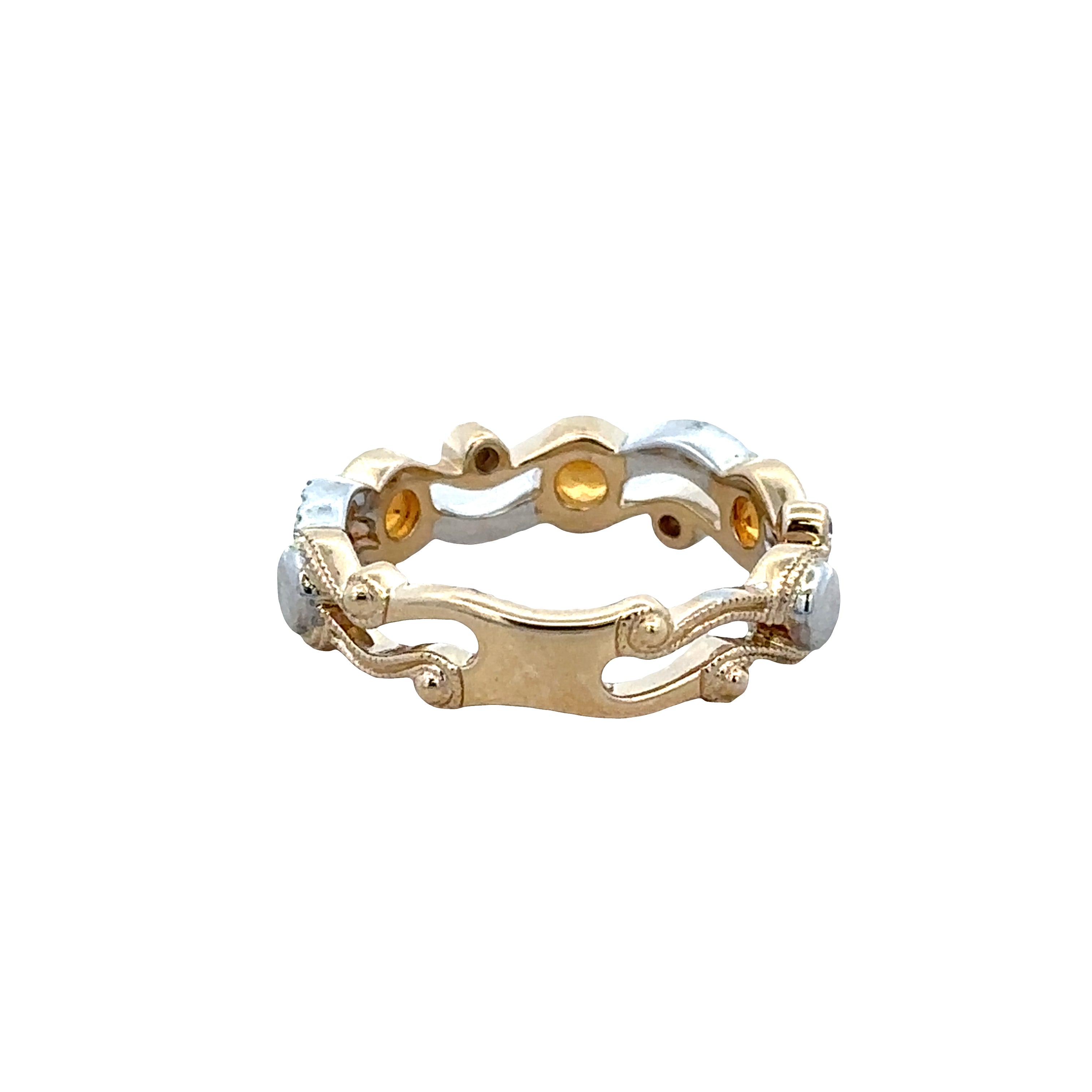 14k Two-Tone Gold Citrine & Diamond Openwork Band – Size 6