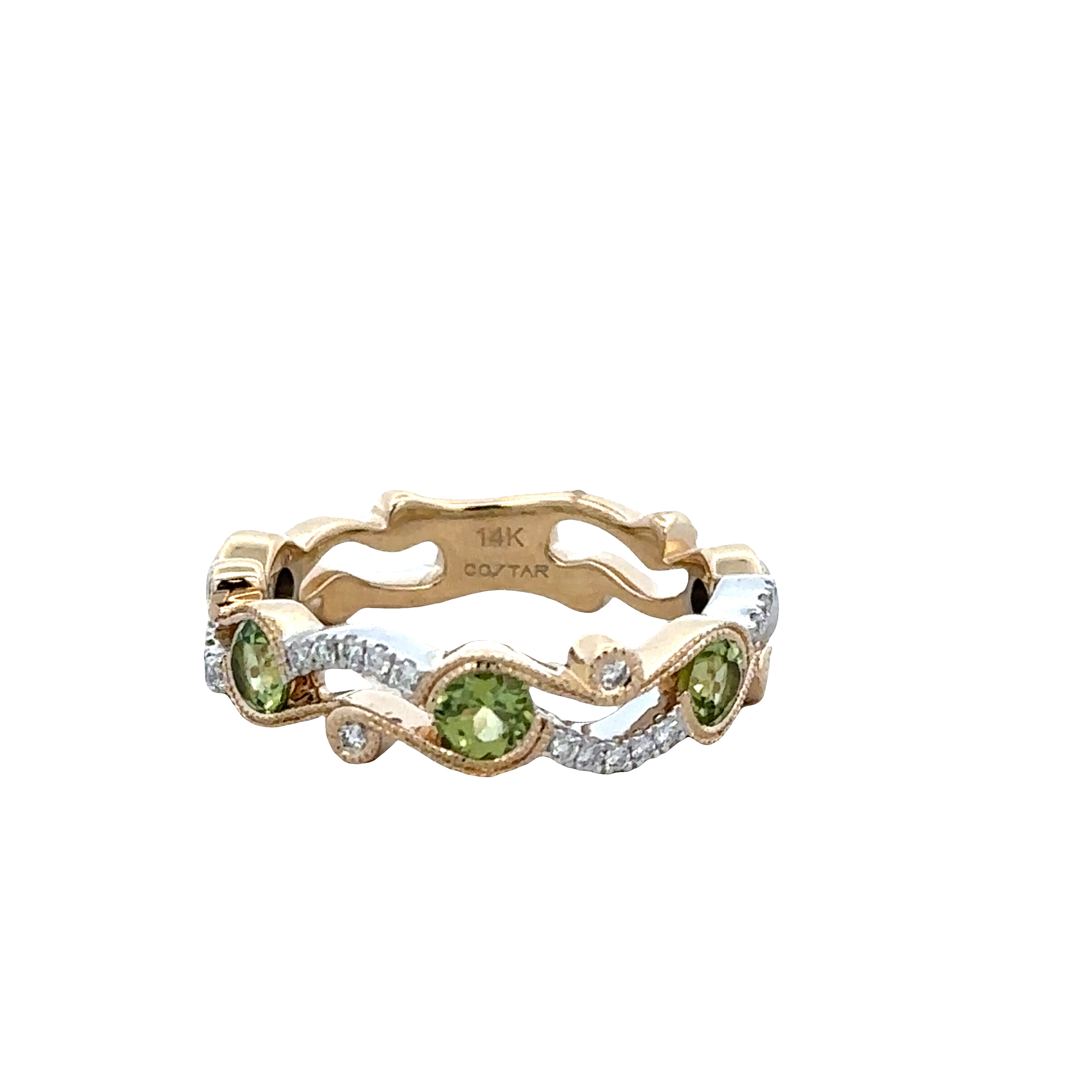 14k Two-Tone Gold Peridot & Diamond Curving Band – Size 6