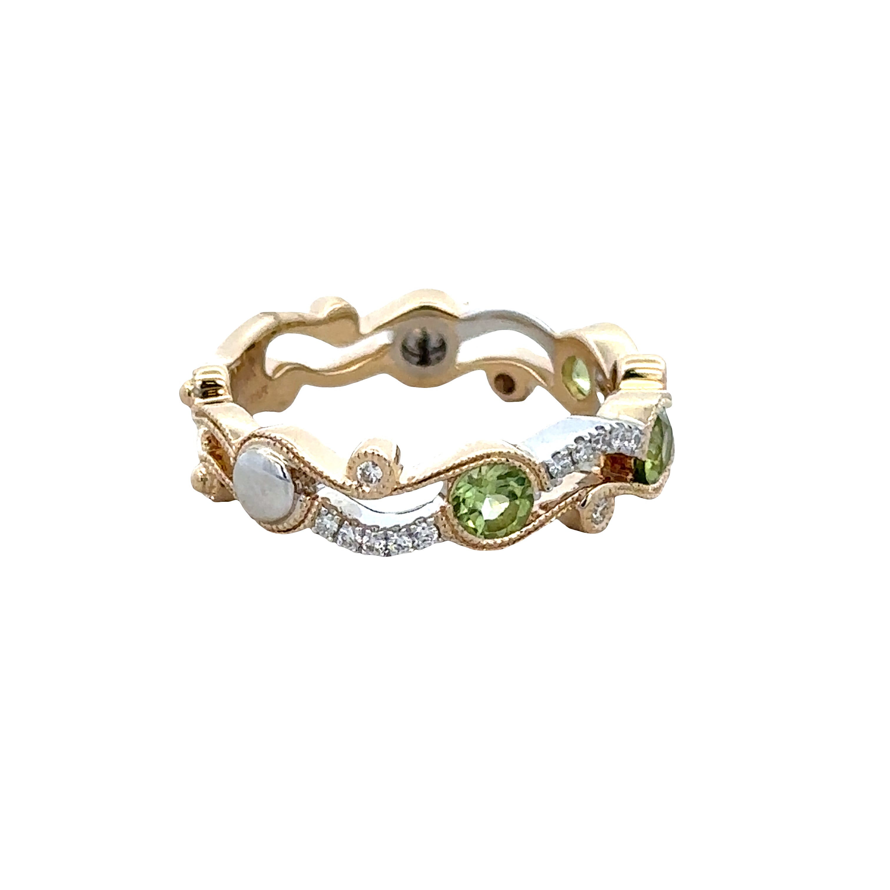 14k Two-Tone Gold Peridot & Diamond Curving Band – Size 6