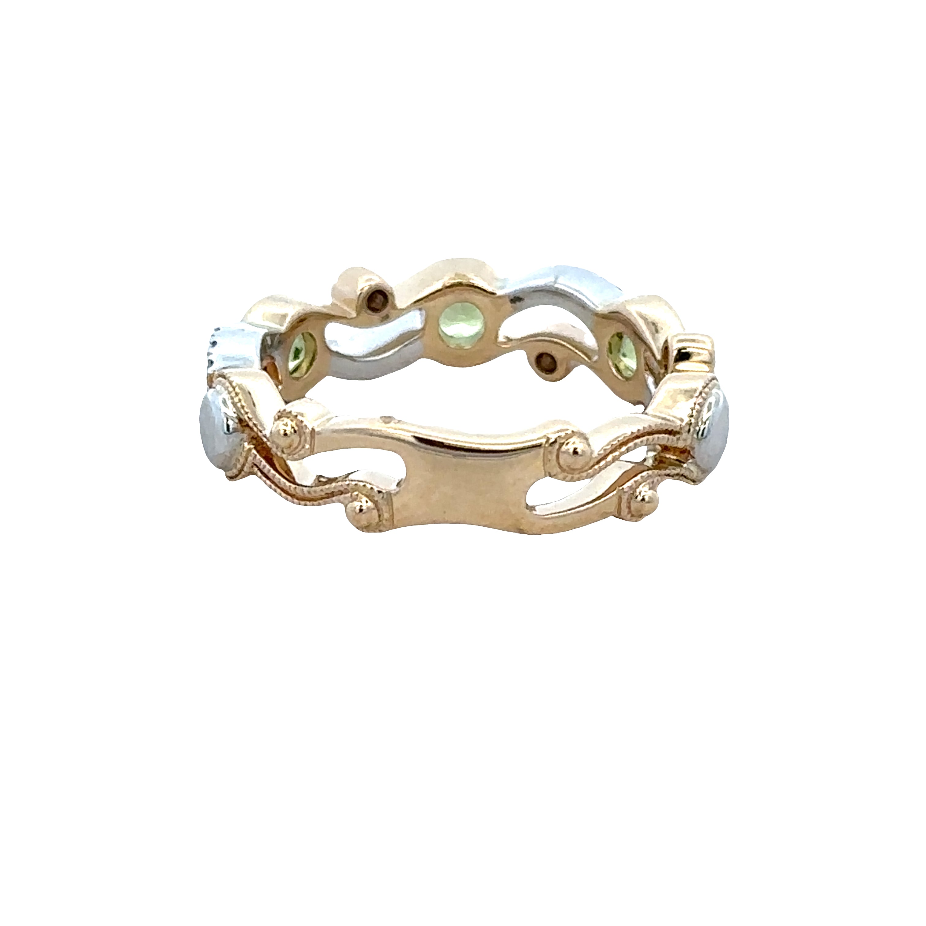 14k Two-Tone Gold Peridot & Diamond Curving Band – Size 6