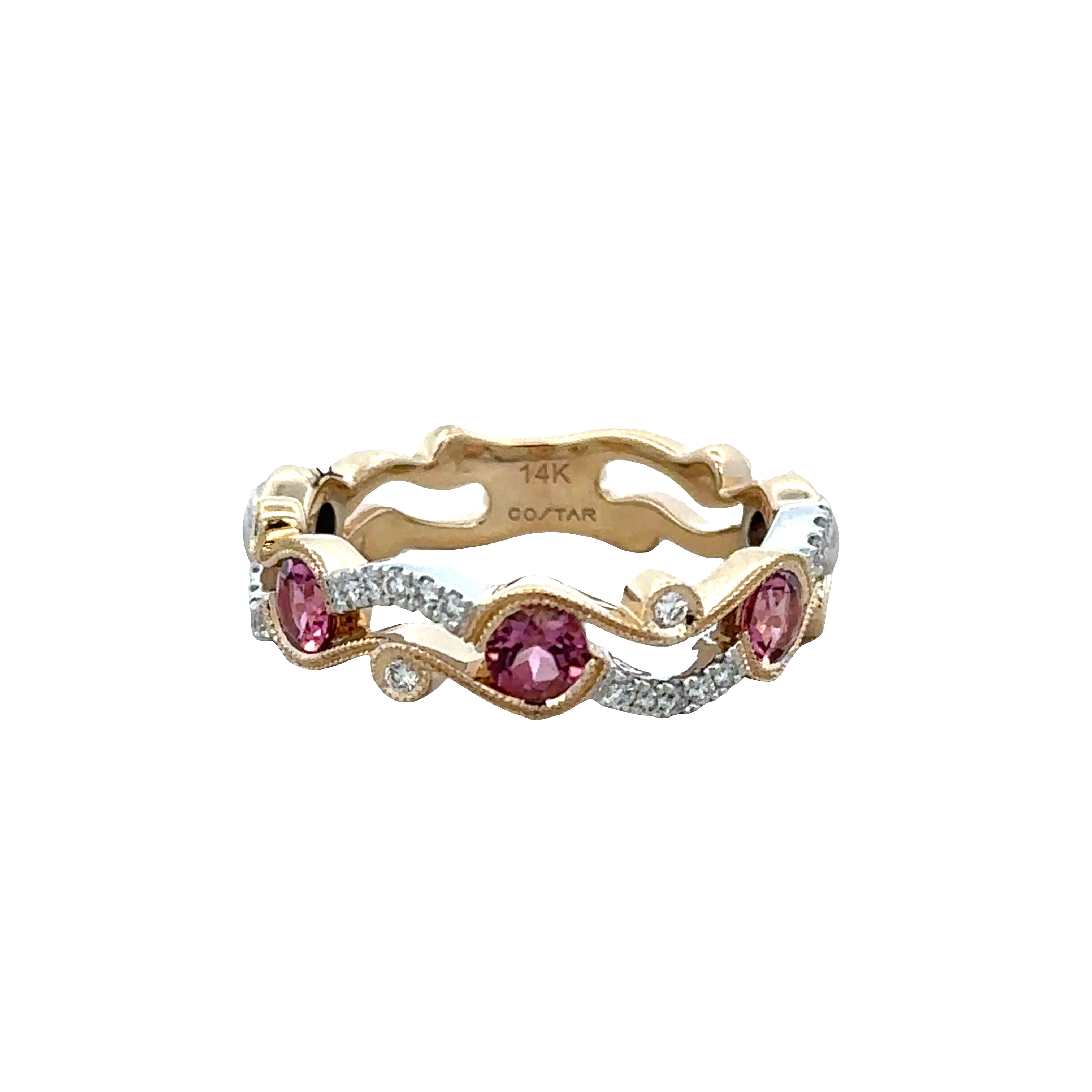 14k Two-Tone Gold Pink Tourmaline & Diamond Openwork Band – Size 6