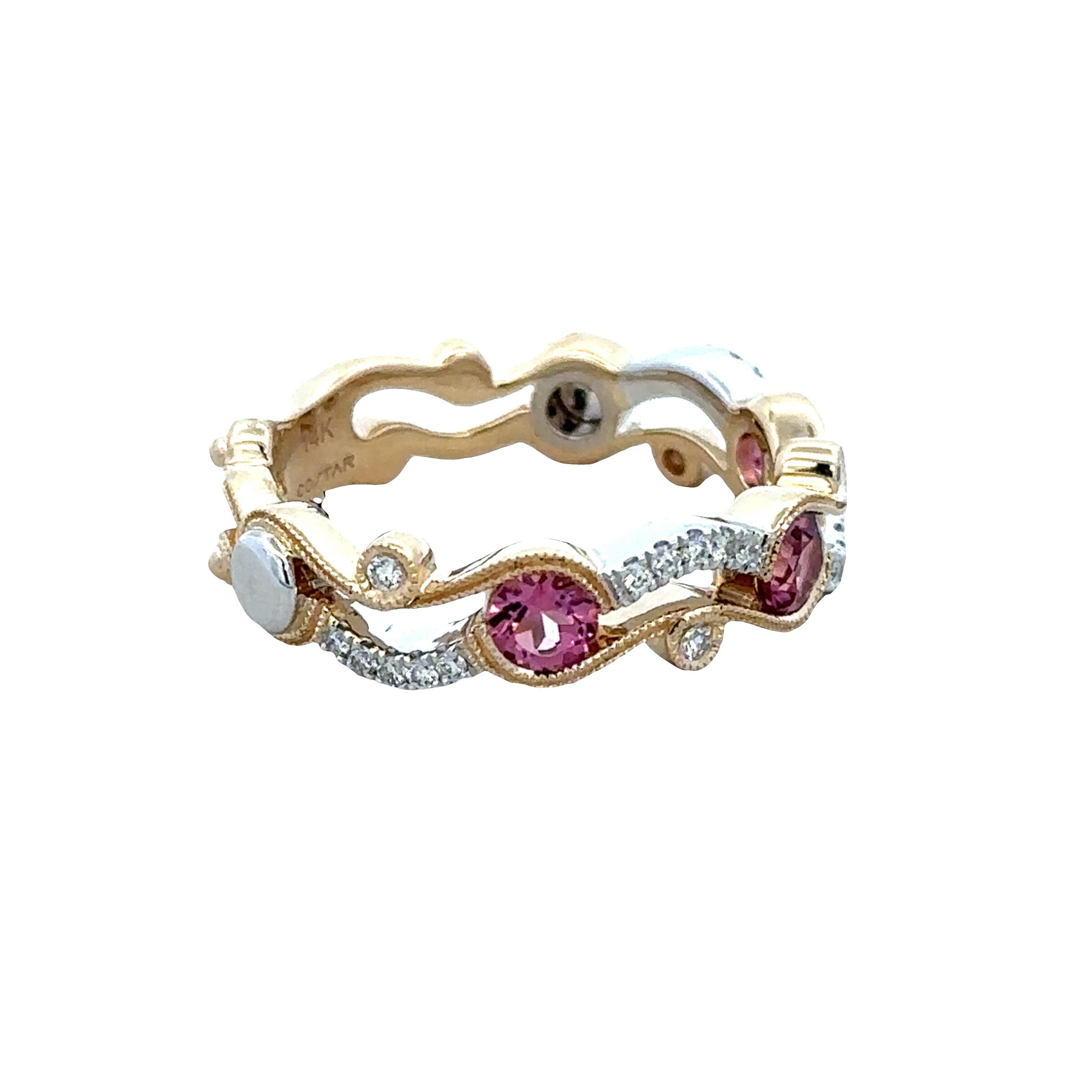 14k Two-Tone Gold Pink Tourmaline & Diamond Openwork Band – Size 6