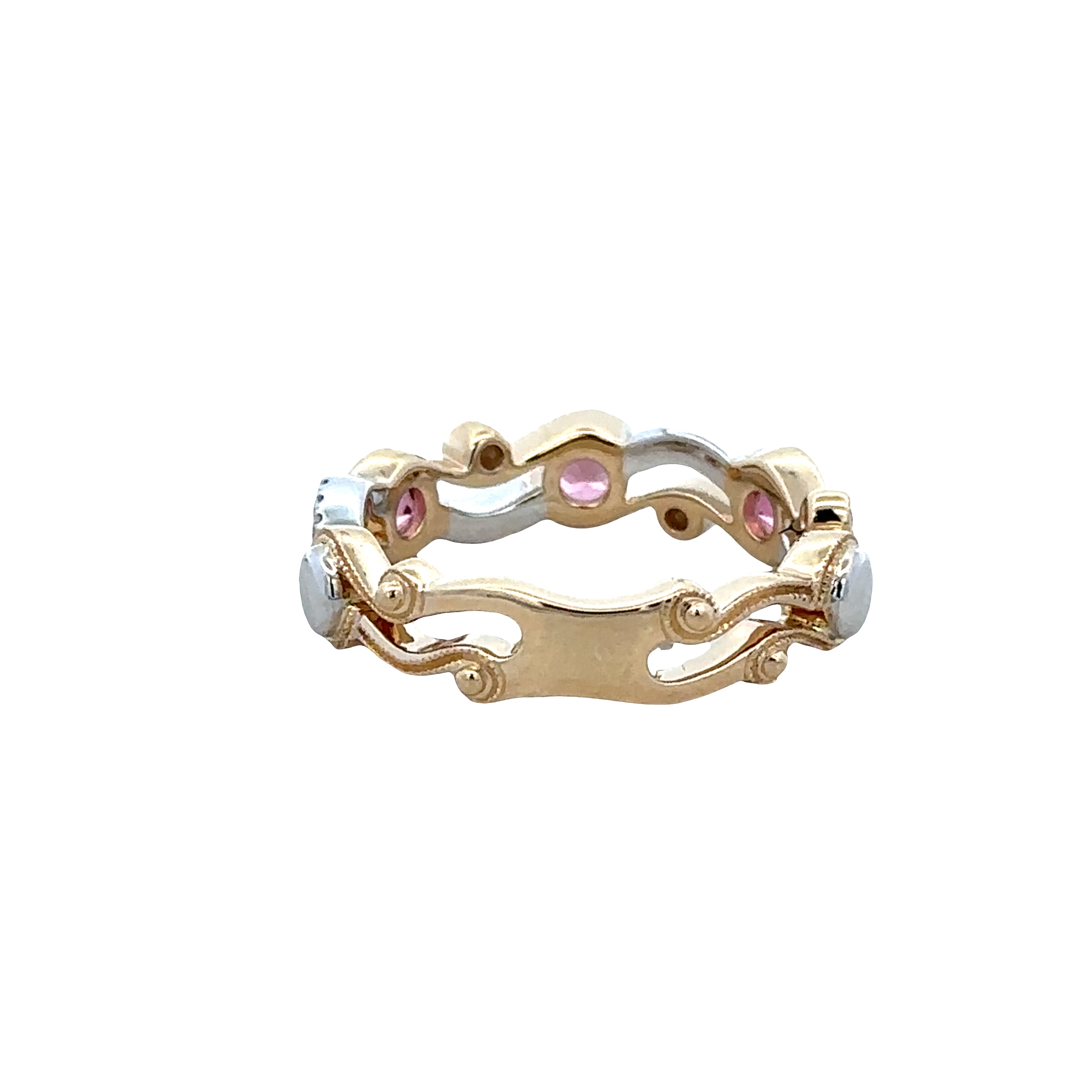 14k Two-Tone Gold Pink Tourmaline & Diamond Openwork Band – Size 6