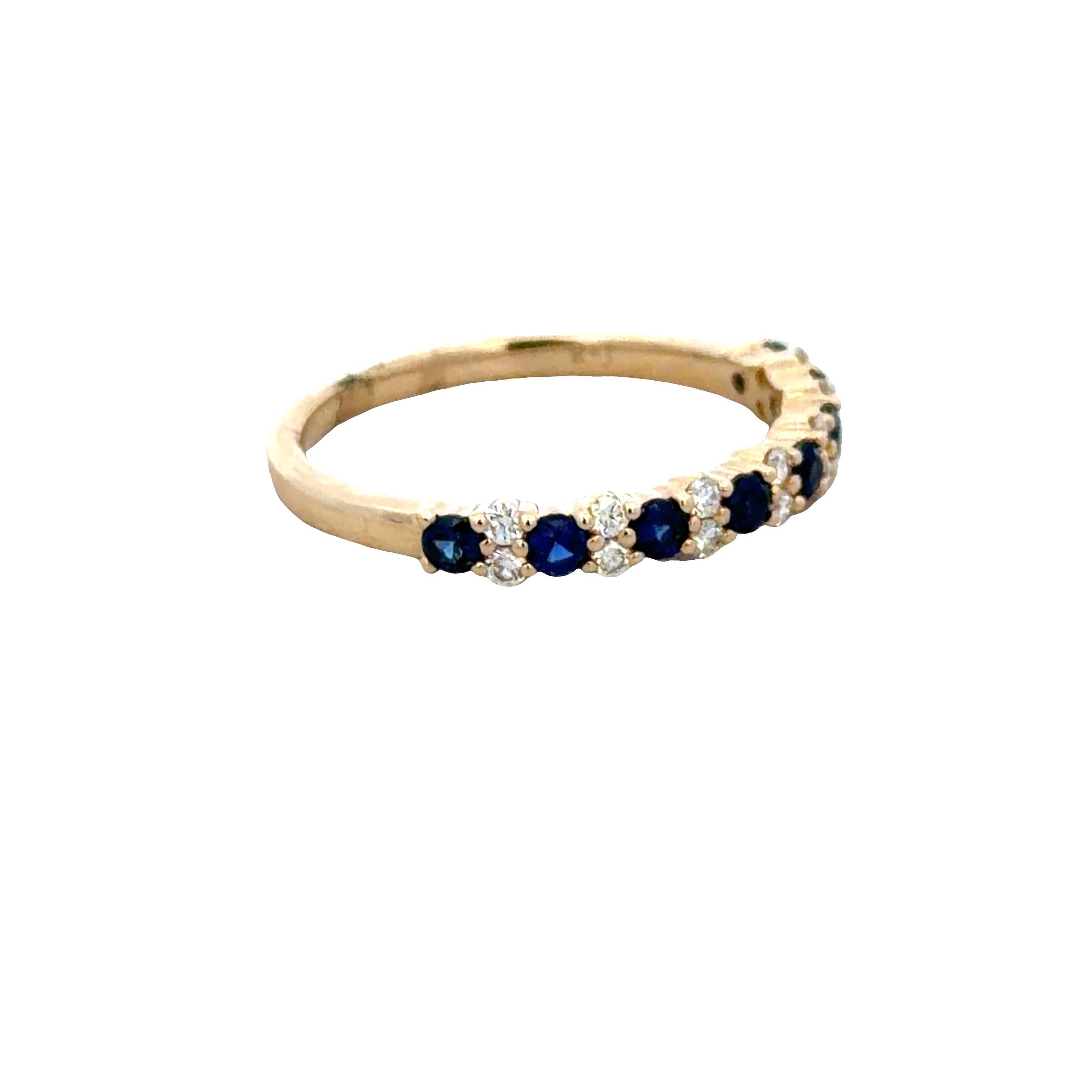 14k Yellow Gold Blue Sapphire & Diamond Alternating Band – Size 6.25