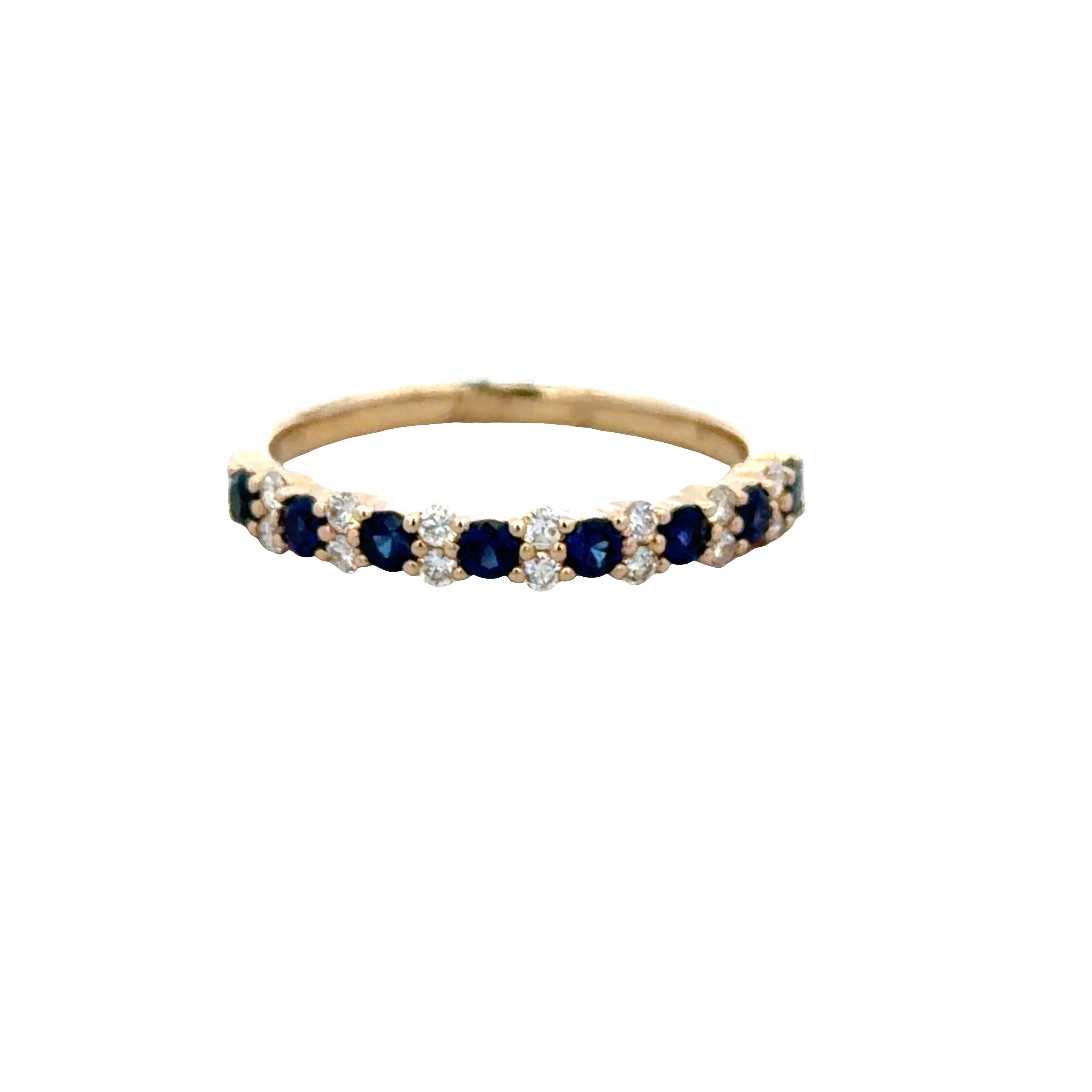 14k Yellow Gold Blue Sapphire & Diamond Alternating Band – Size 6.25