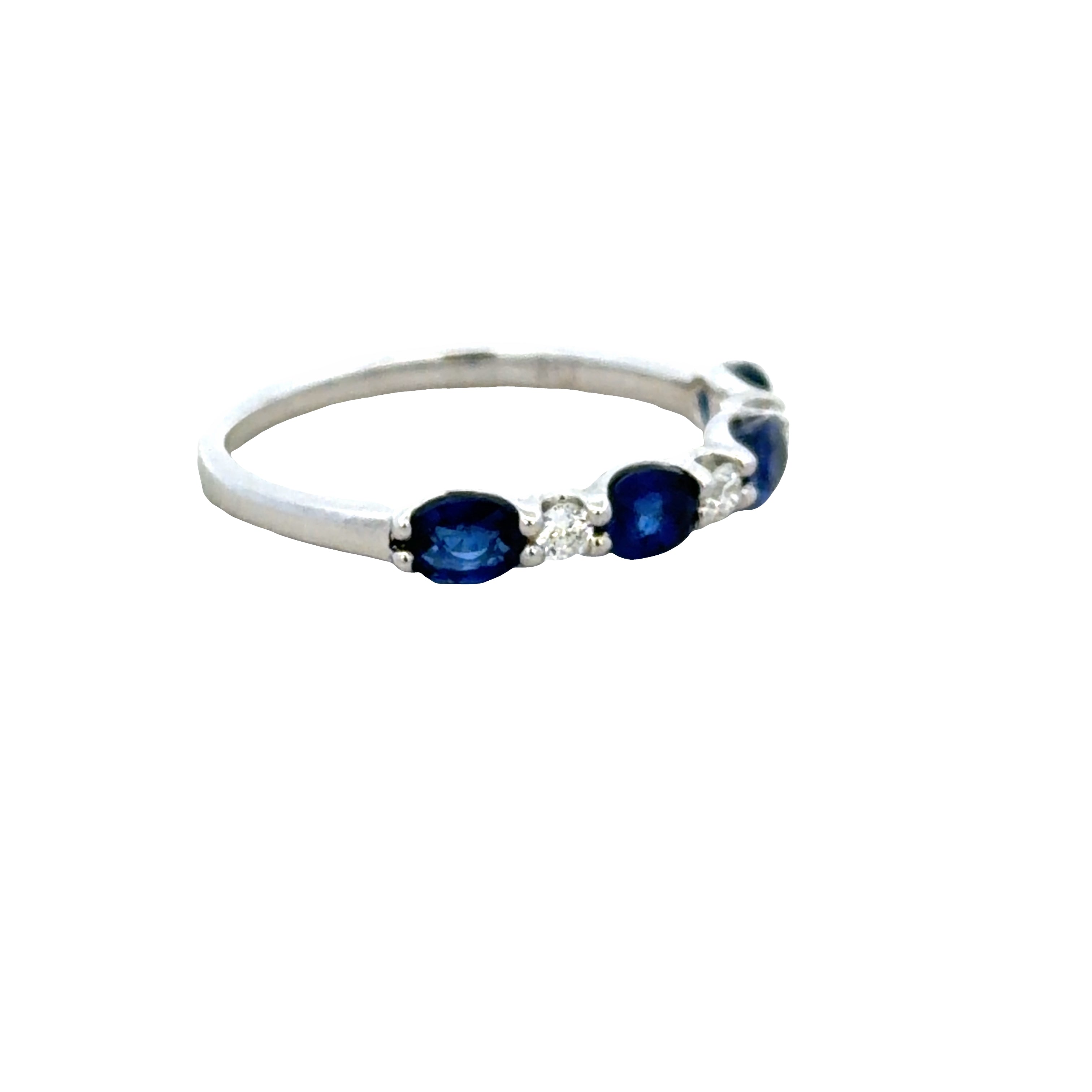14k White Gold Oval Blue Sapphire & Diamond Alternating Band – Size 6.5