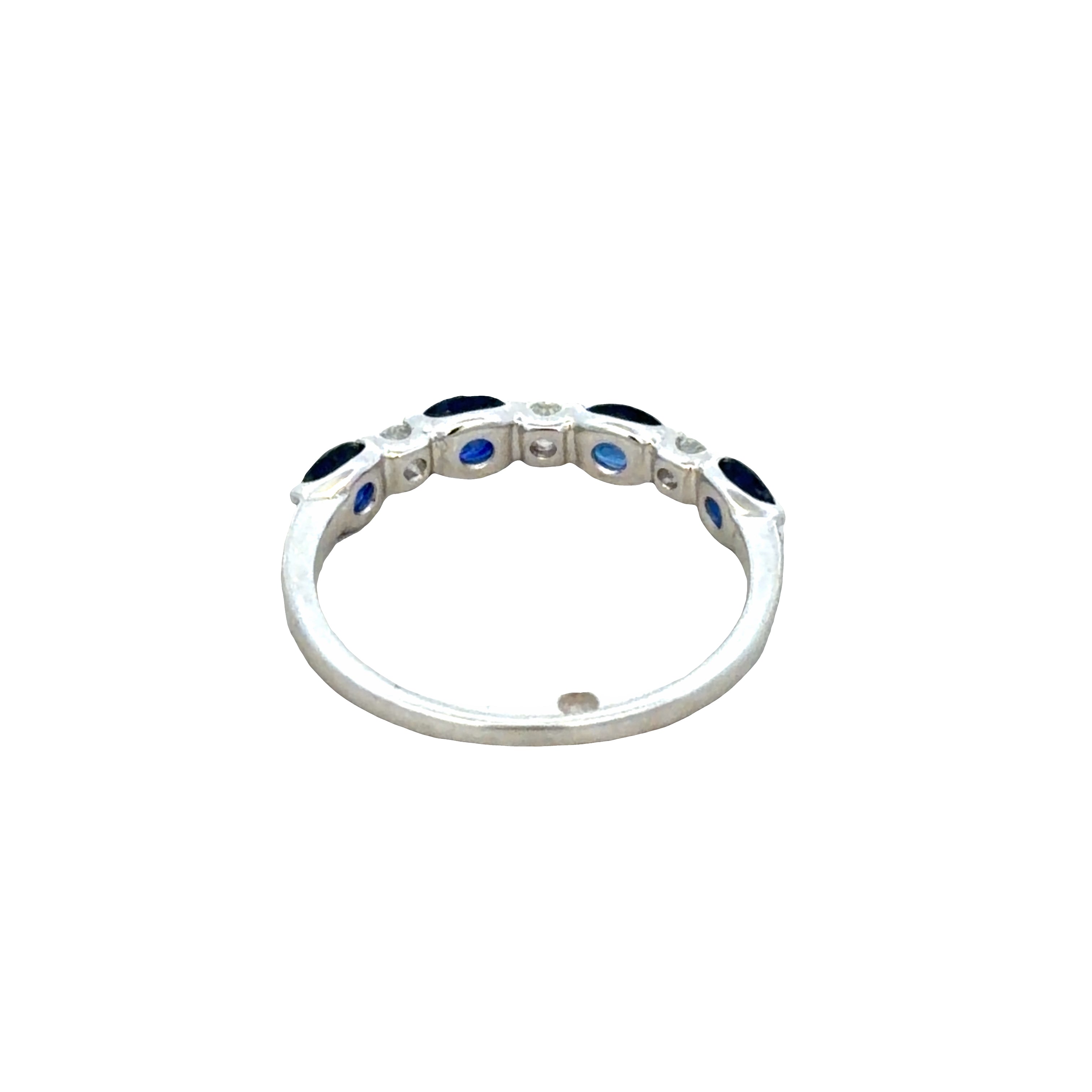 14k White Gold Oval Blue Sapphire & Diamond Alternating Band – Size 6.5