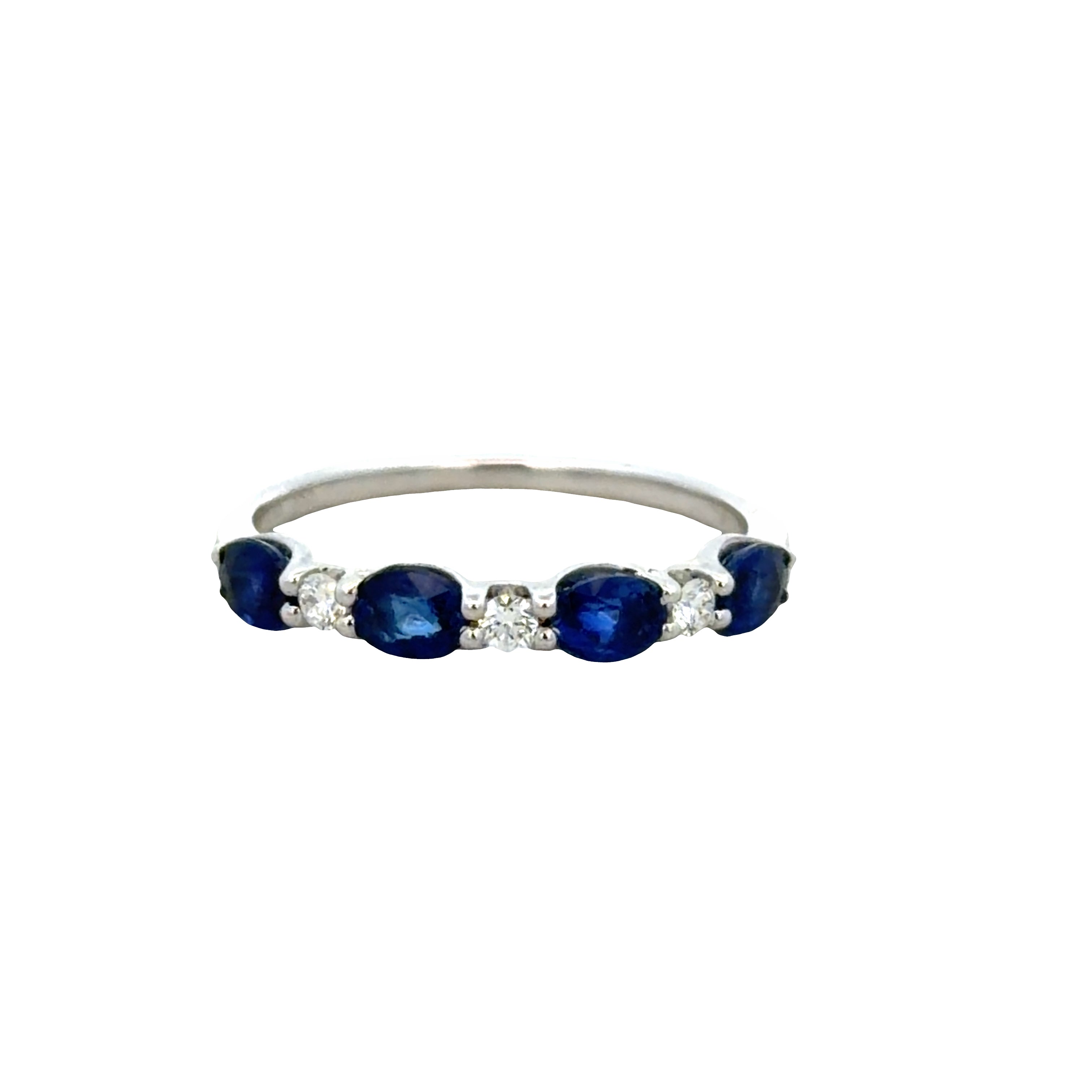 14k White Gold Oval Blue Sapphire & Diamond Alternating Band – Size 6.5