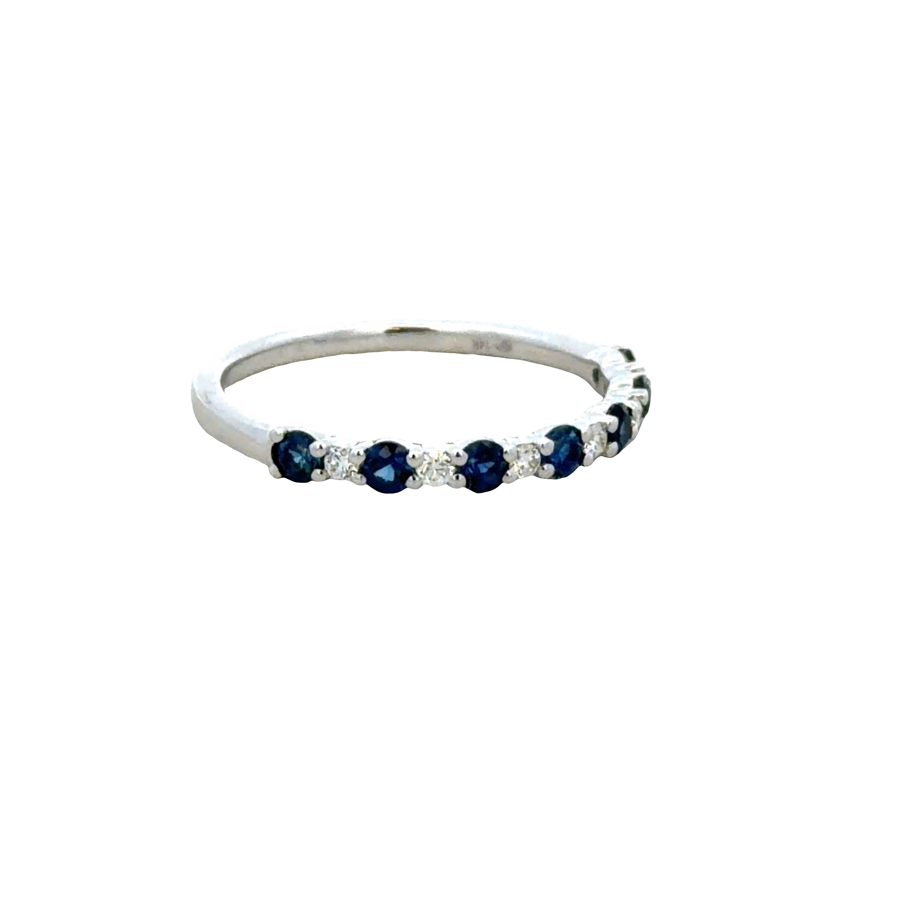 14k White Gold Blue Sapphire & Diamond Alternating Band – Size 6.5