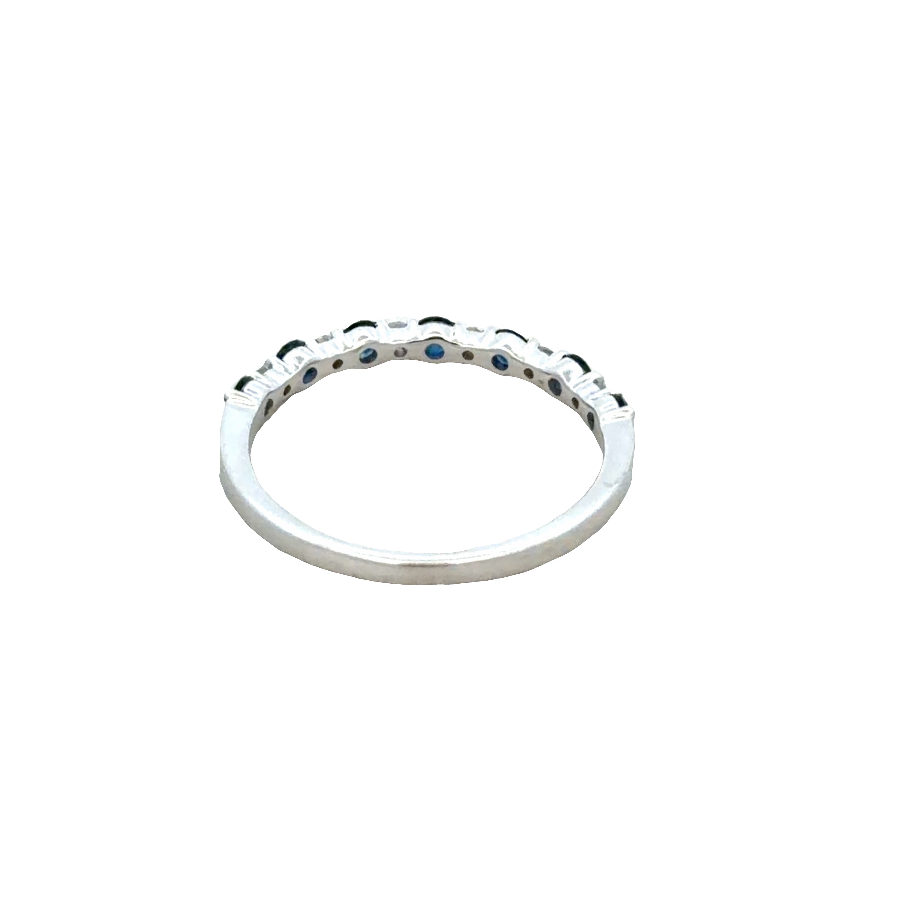 14k White Gold Blue Sapphire & Diamond Alternating Band – Size 6.5