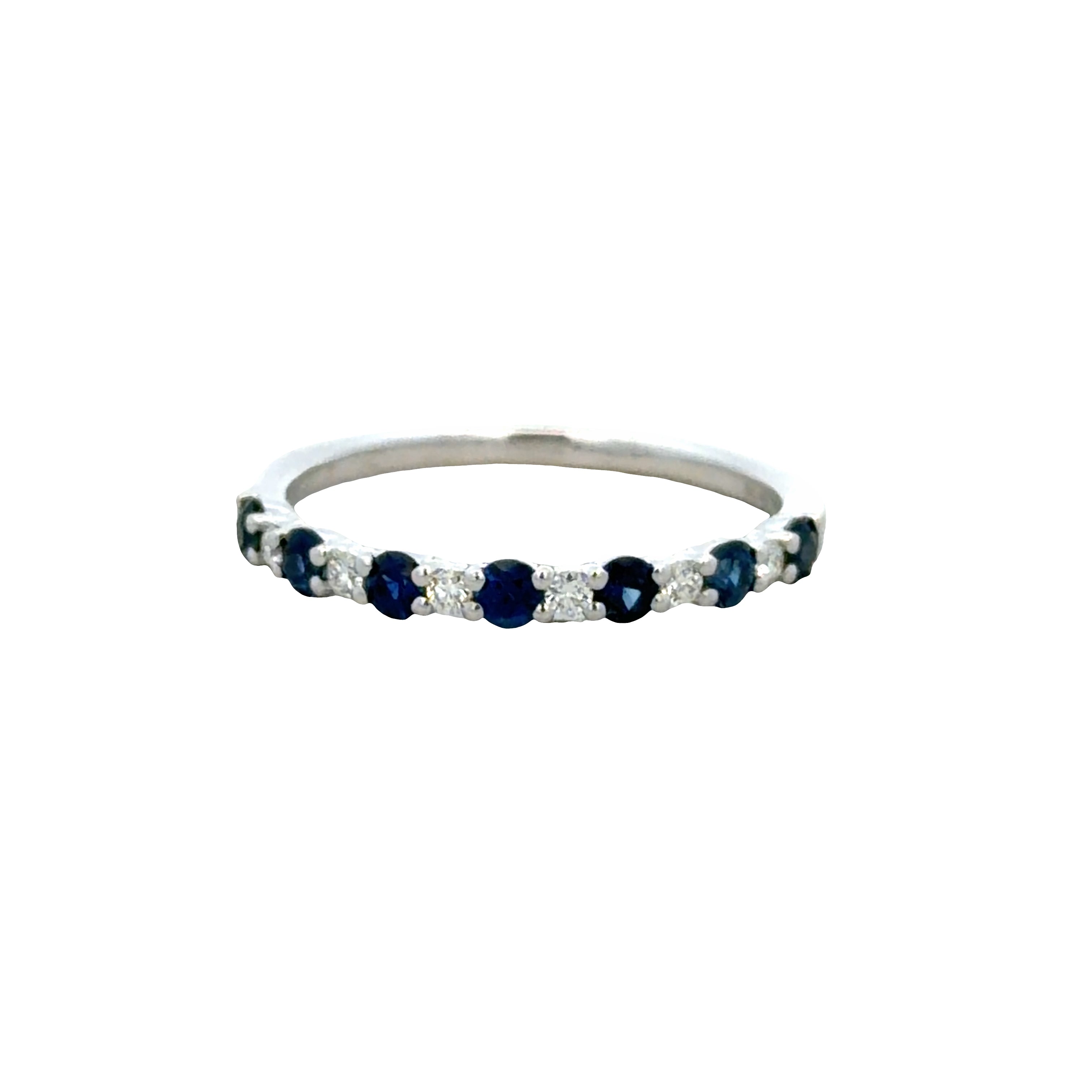 14k White Gold Blue Sapphire & Diamond Alternating Band – Size 6.5