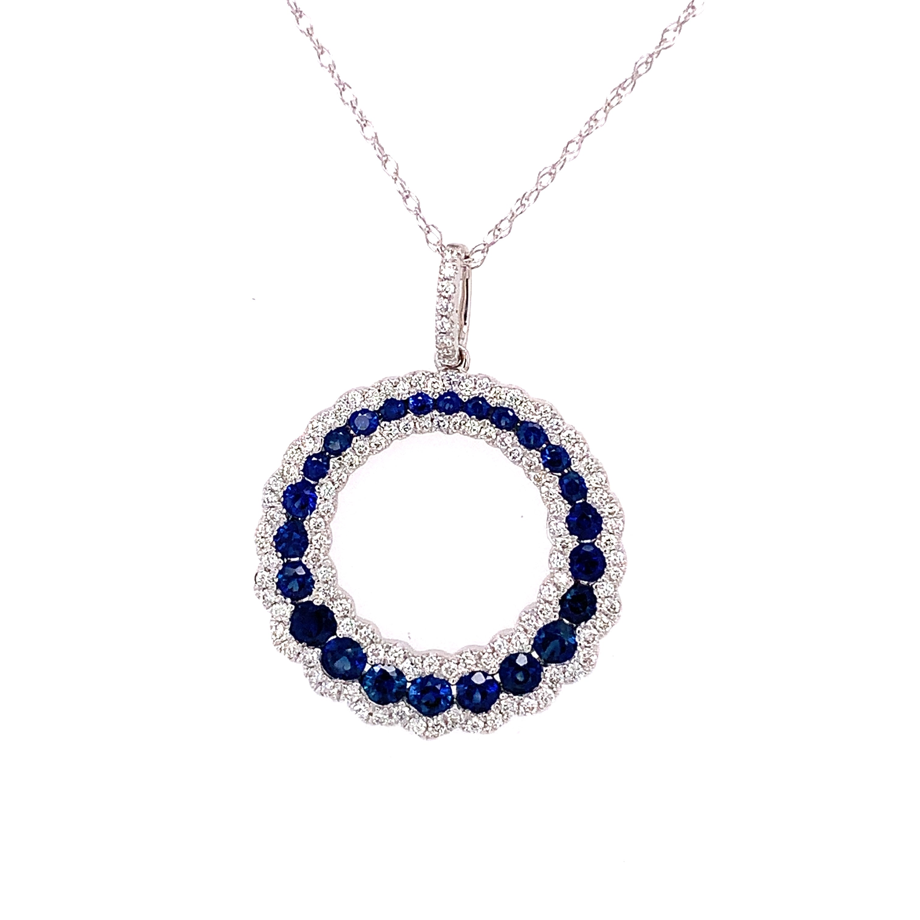 Circular Sapphire and Diamond Pendant