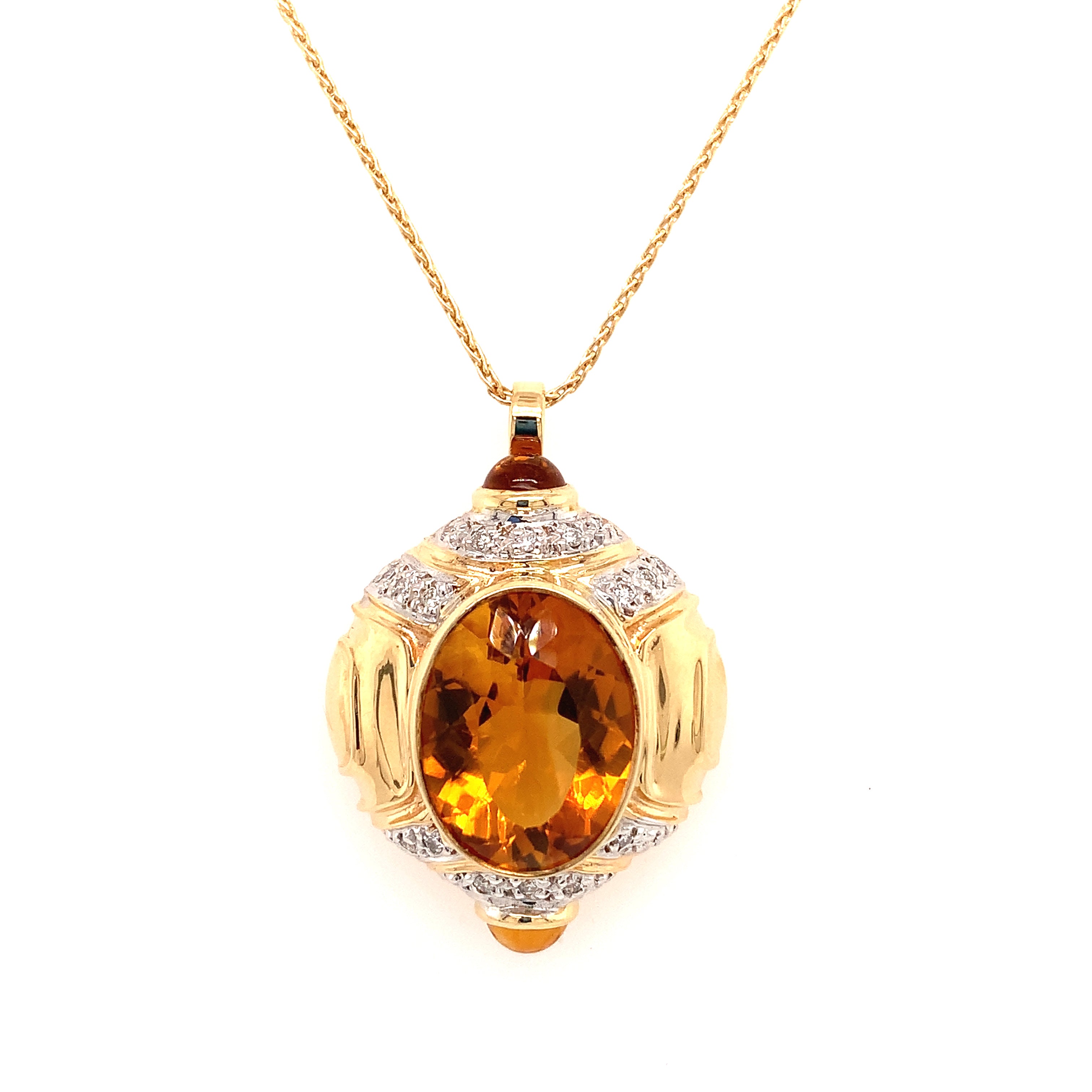 Citrine and Diamond Pendant in Two Tone Gold