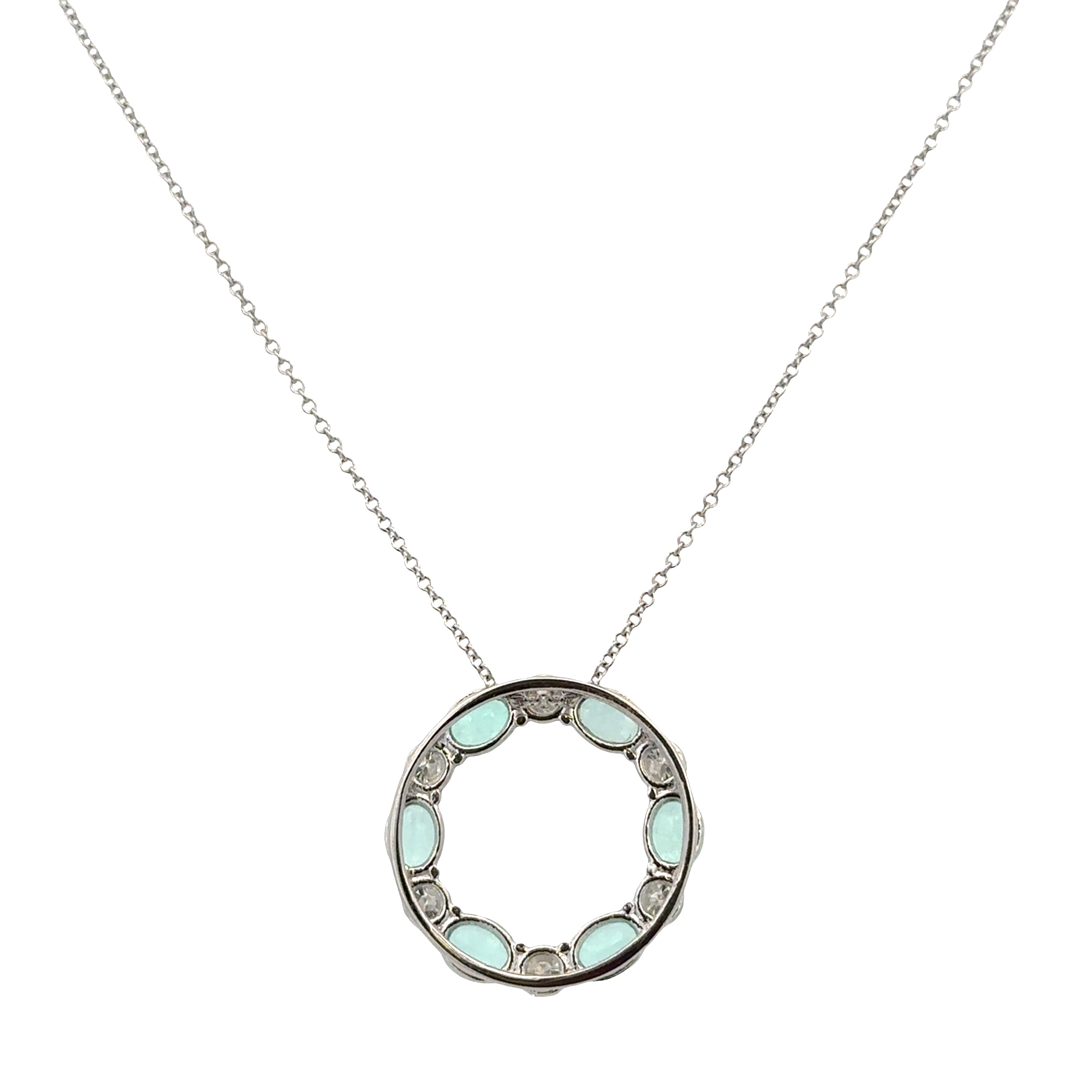 18k White Gold Necklace with 1.83 CT Oval Paraiba Tourmalines and 0.78 CT Diamonds – Adjustable 16"-18"