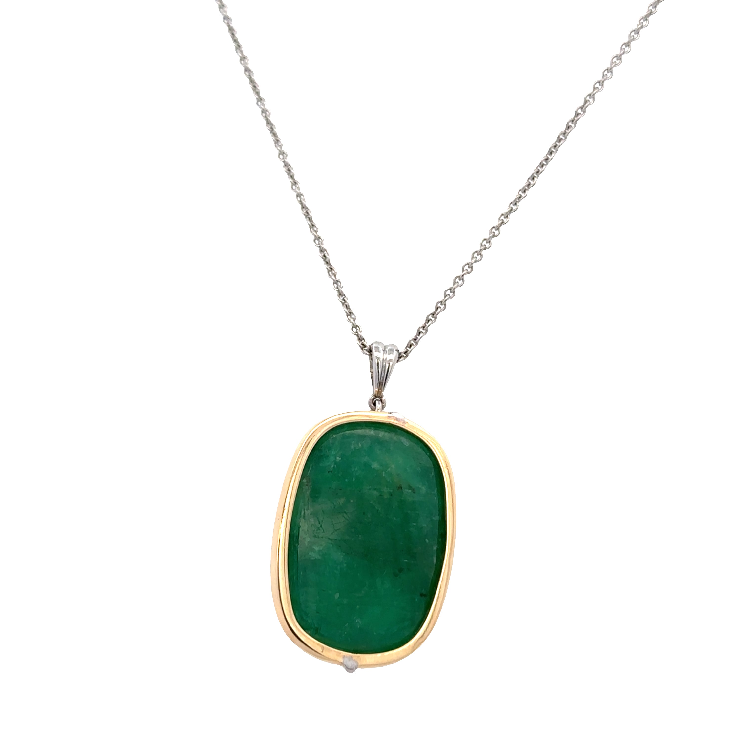 Vintage 18k Yellow Gold and Platinum Emerald and Diamond Pendant Necklace – 47.75 Carat Emerald