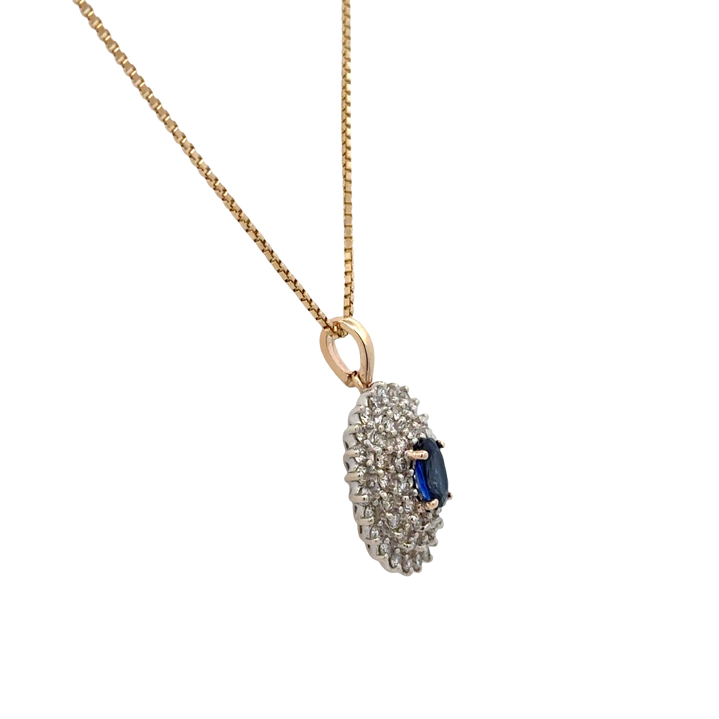 14k White Gold Sapphire & Diamond Triple Halo Pendant Necklace