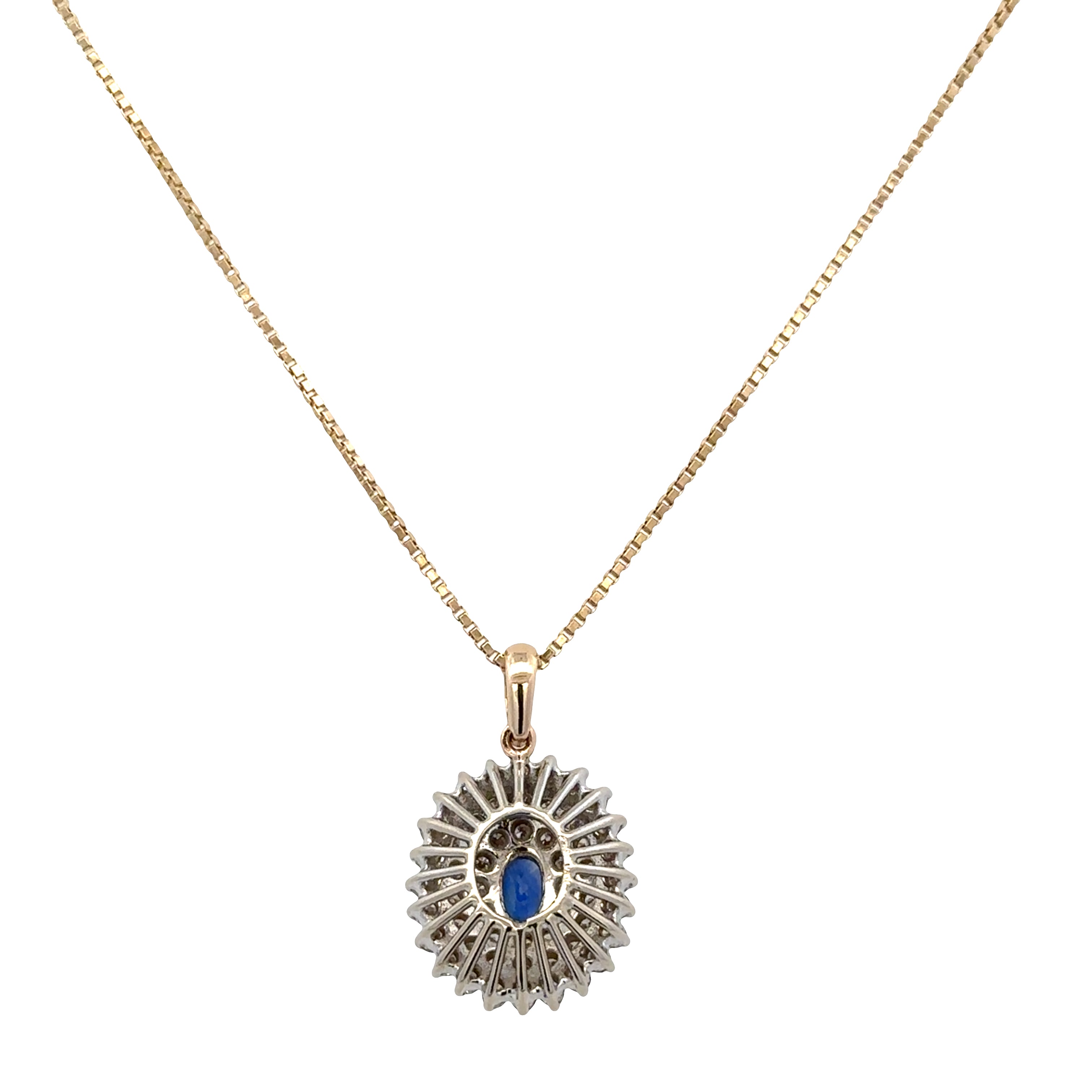 14k White Gold Sapphire & Diamond Triple Halo Pendant Necklace
